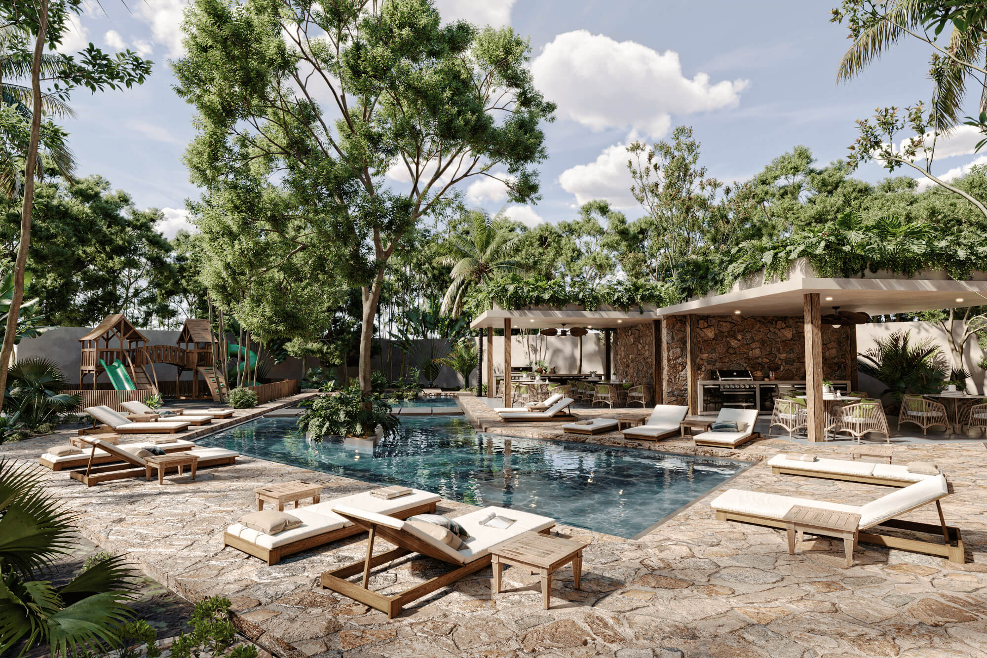 Condo with art walk, shopping area, open air cinema, hotel amenities, in Tulum, sale.