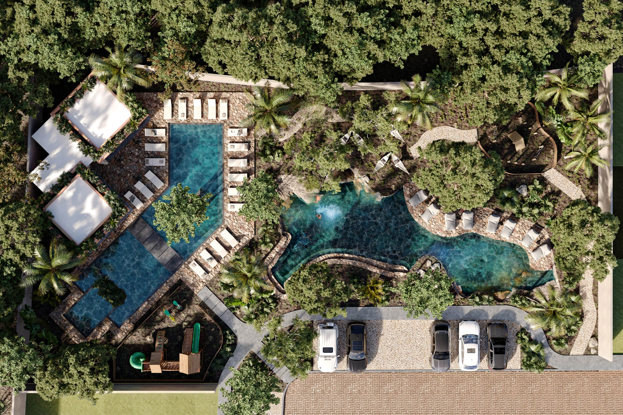 Condo with art walk, shopping area, open air cinema, hotel amenities, in Tulum, sale.