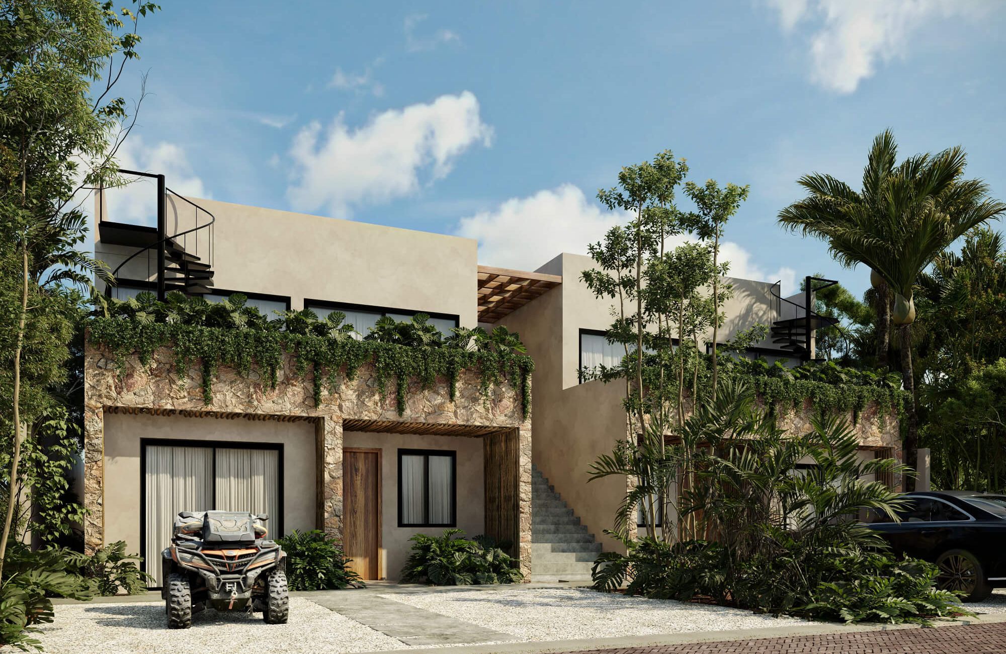 Condo with art walk, shopping area, open air cinema, hotel amenities, in Tulum, sale.