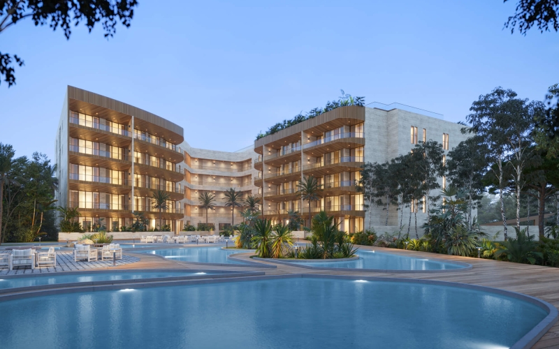 Departamento con terraza, Rooftop, alberca, en venta, Puerto Cancun, Cancun.