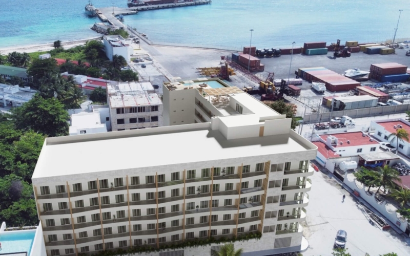 Departamento con rooftop, alberca com&uacute;n, en venta, Frente al Mar, Puerto Morelos