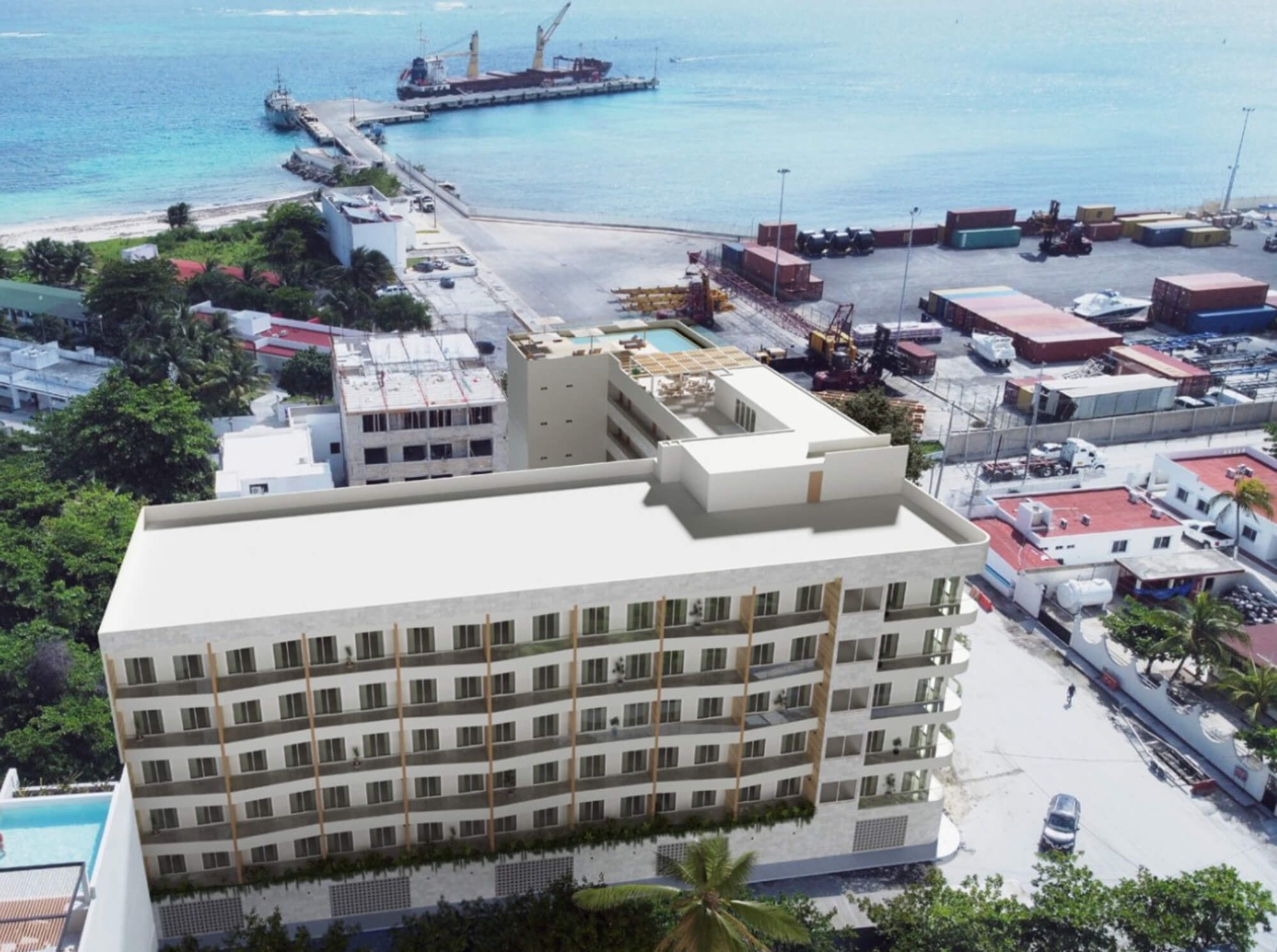 Departamento frente al mar con Jacuzzi privado, amueblado,  alberca y  Area de Coworking, pre- construcci&oacute;n,  Venta en Puerto Morelos.