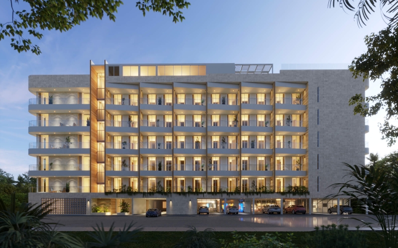 Departamento con rooftop y alberca com&uacute;n en venta, Frente al Mar, Puerto Morelos