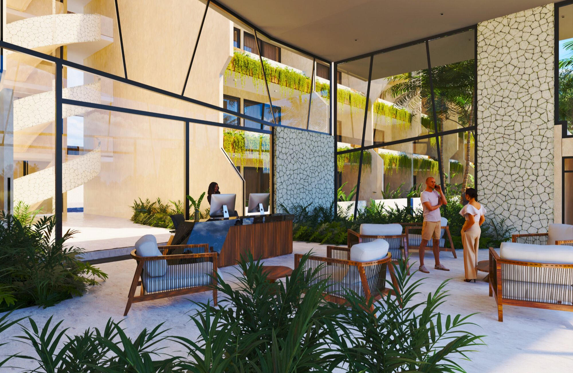 Condo with adults pool with bar, family pool, co-working, spa, bar, gym, green areas, in pre-construction for sale Aldea Zama Tulum.