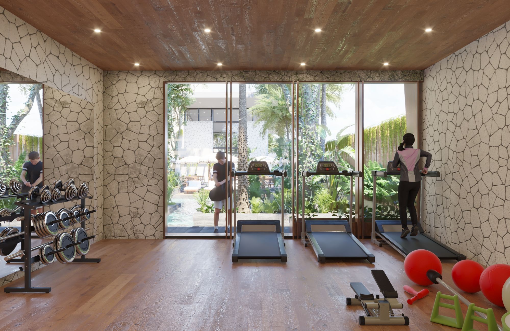 Condo with adults pool with bar, family pool, co-working, spa, bar, gym, green areas, in pre-construction for sale Aldea Zama Tulum.