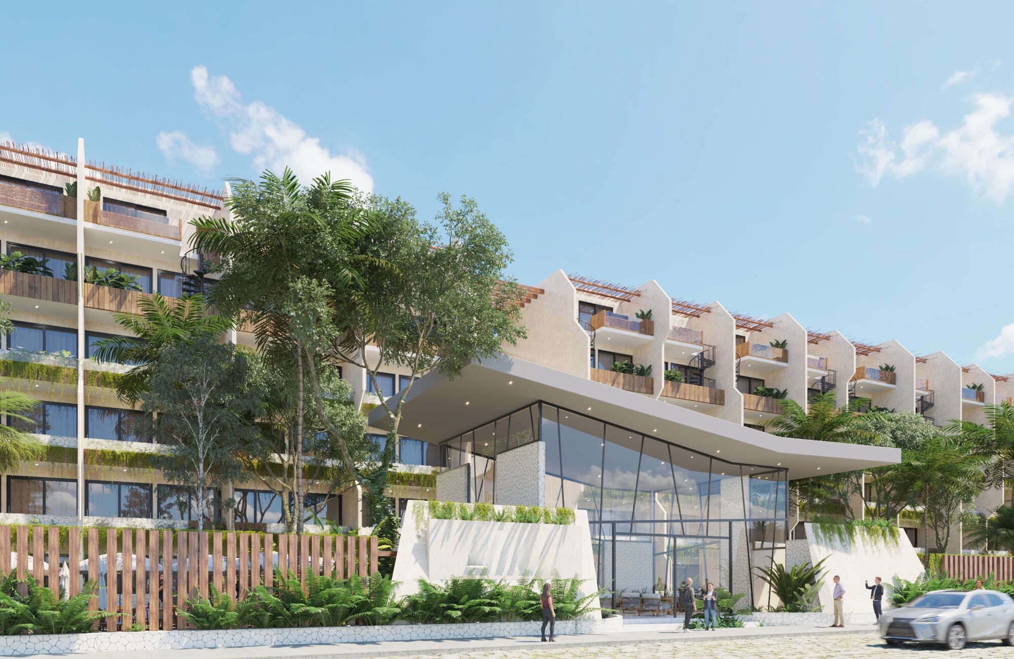 1 bedroom Penthouse with art walk, Boho style commercial area, green areas, 5 star hotel services in Tulum, sale.