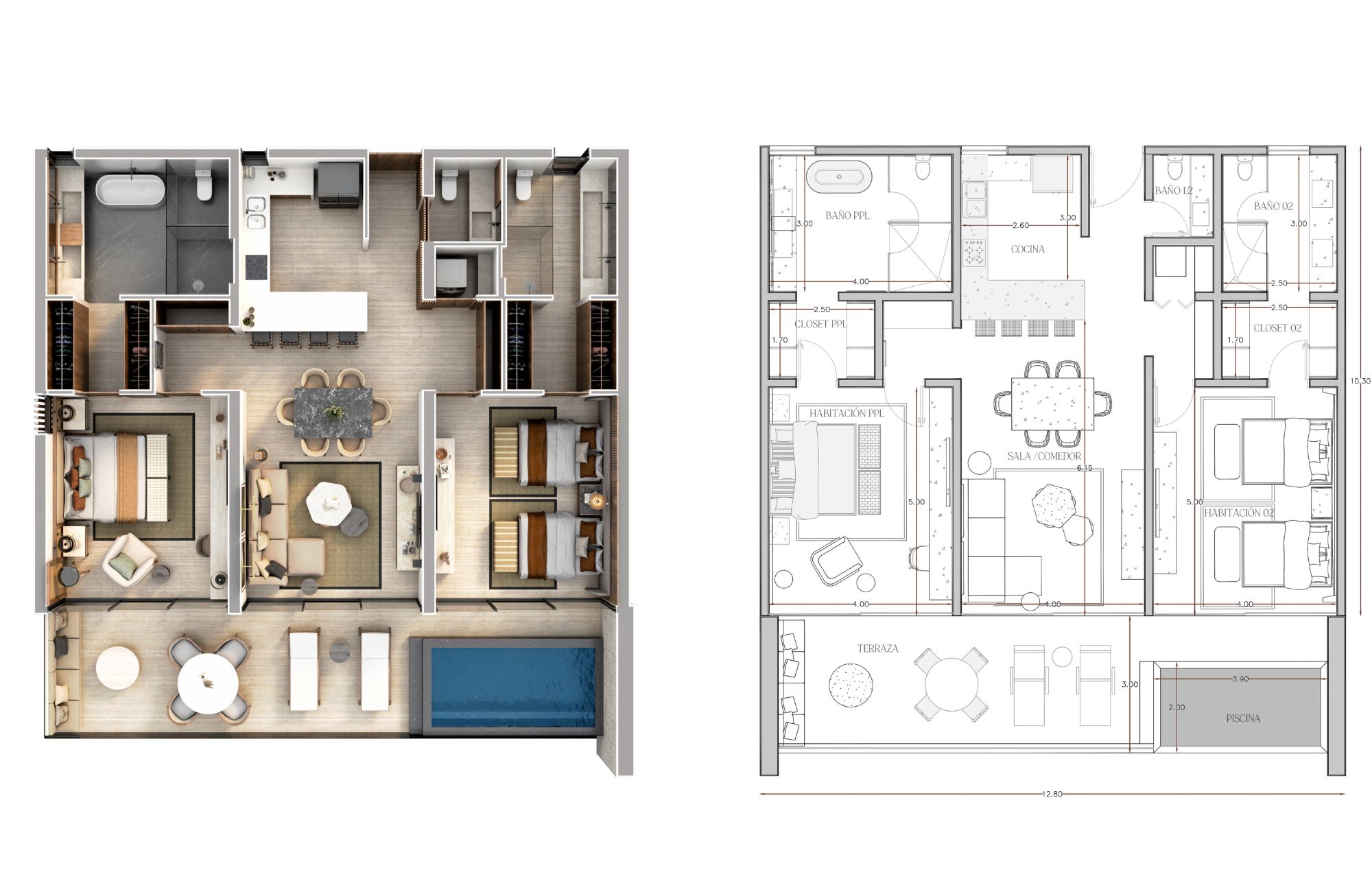 Apartment with private pool and service room, golf simulator, Cinema, for sale, North Zone, Merida.