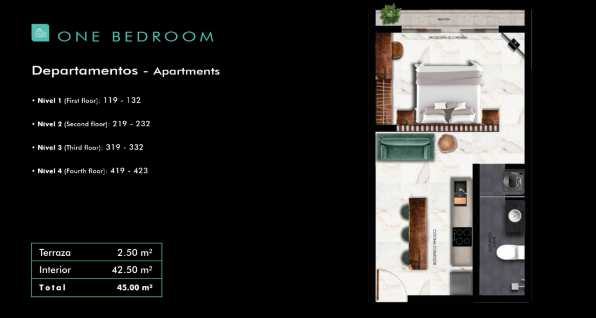 Condo with garden, pool and sports center.