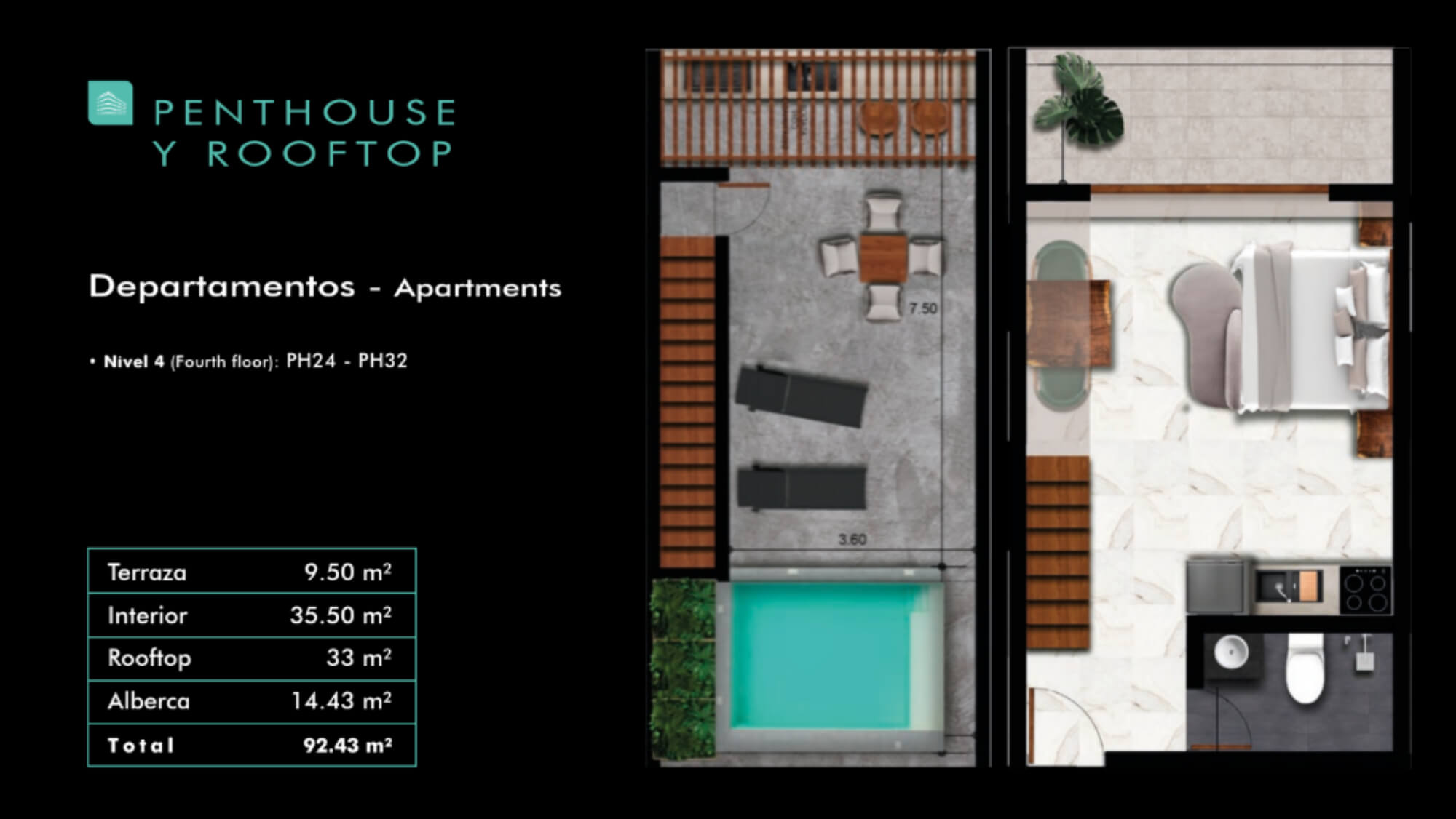 Eco-friendly penthouse, pool with multiple outdoor areas, green views, bicycle path to the beach and Hotel Zone, on Avenida Coba, for sale