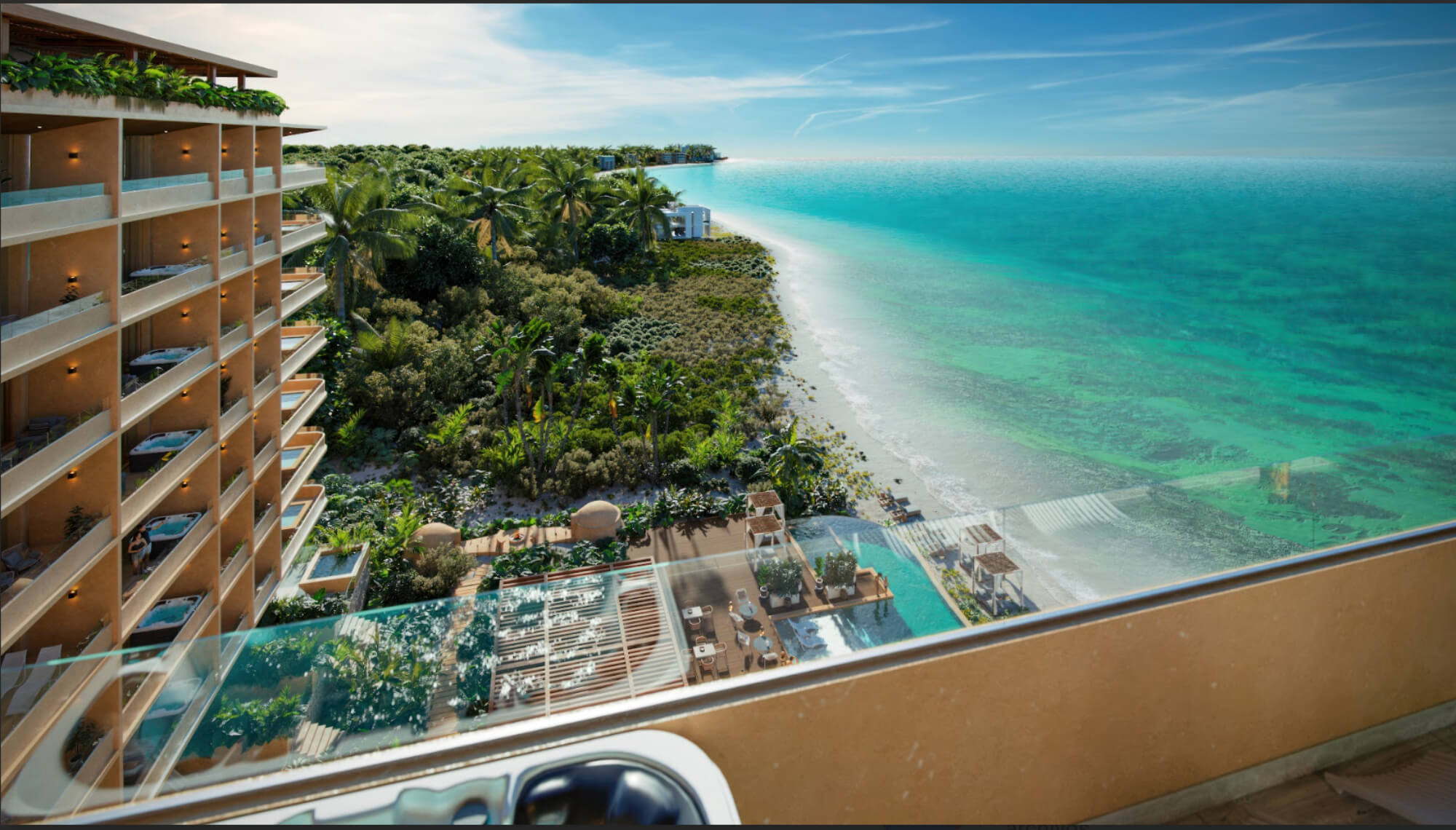 Beachfront condo with private Jacuzzi, furnished, pre-construction, for sale in Puerto Morelos.