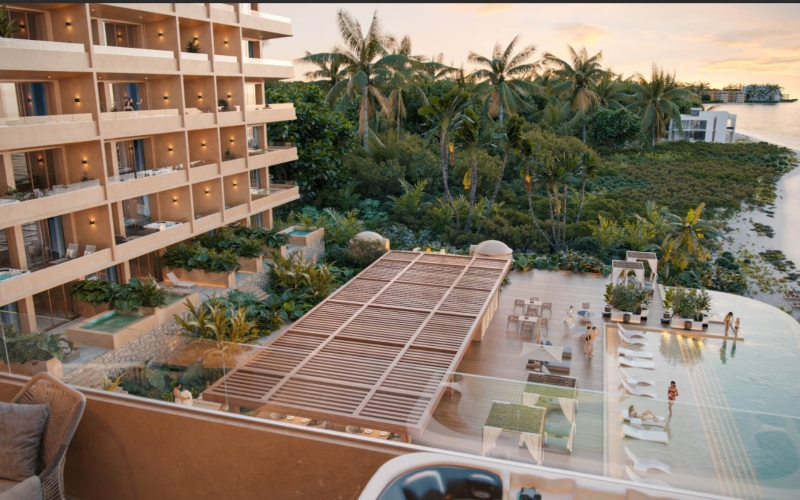 Apartment with hotel service, for sale, beachfront, Puerto Morelos.