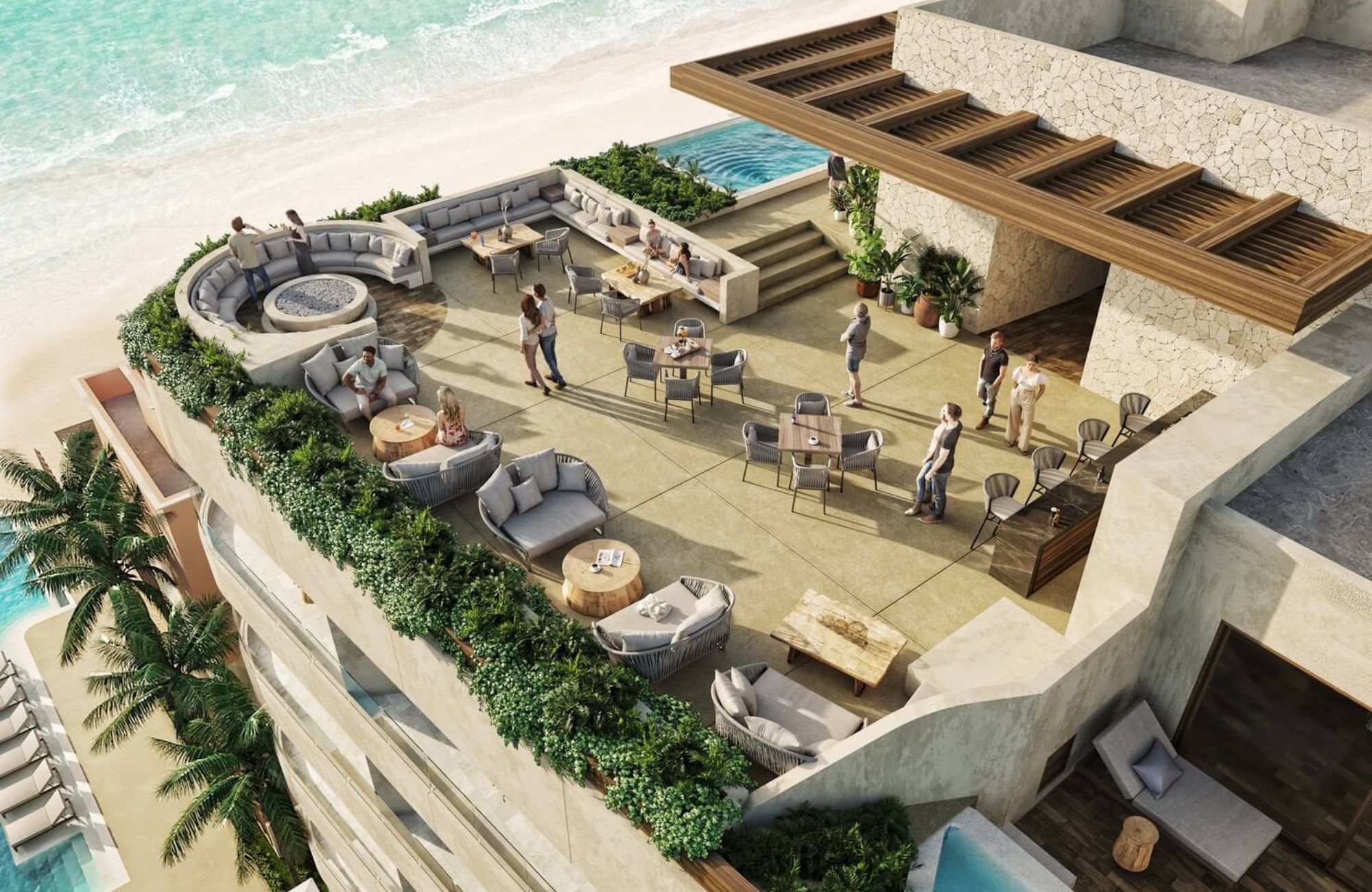 Beachfront condo with terrace and private Jacuzzi, pre-construction, for sale in Puerto Morelos.