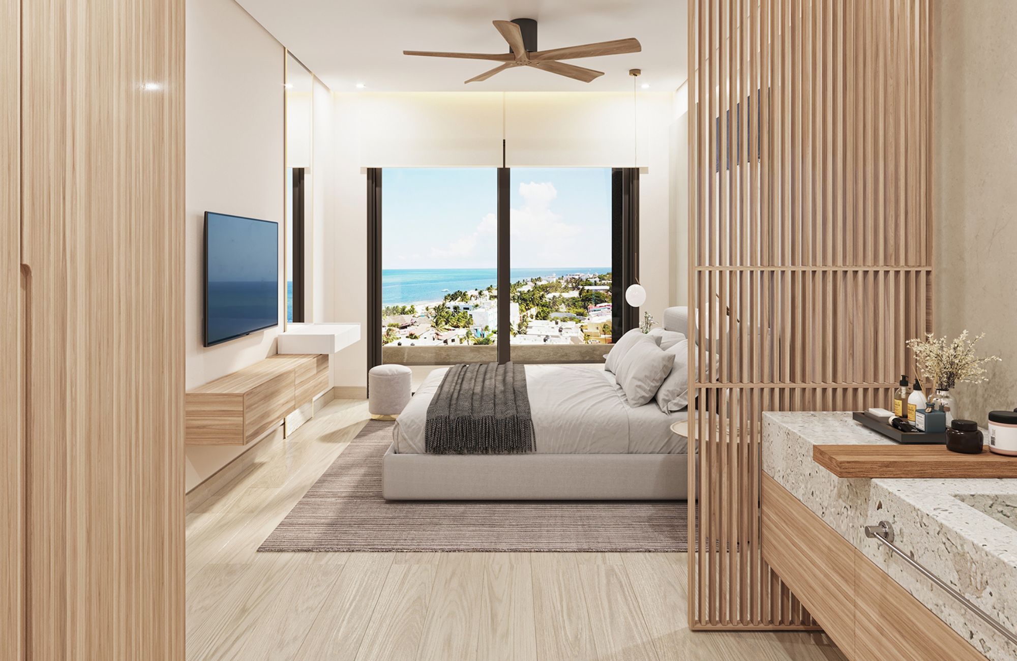 Beachfront condo with private Jacuzzi, furnished, pre-construction, for sale in Puerto Morelos.