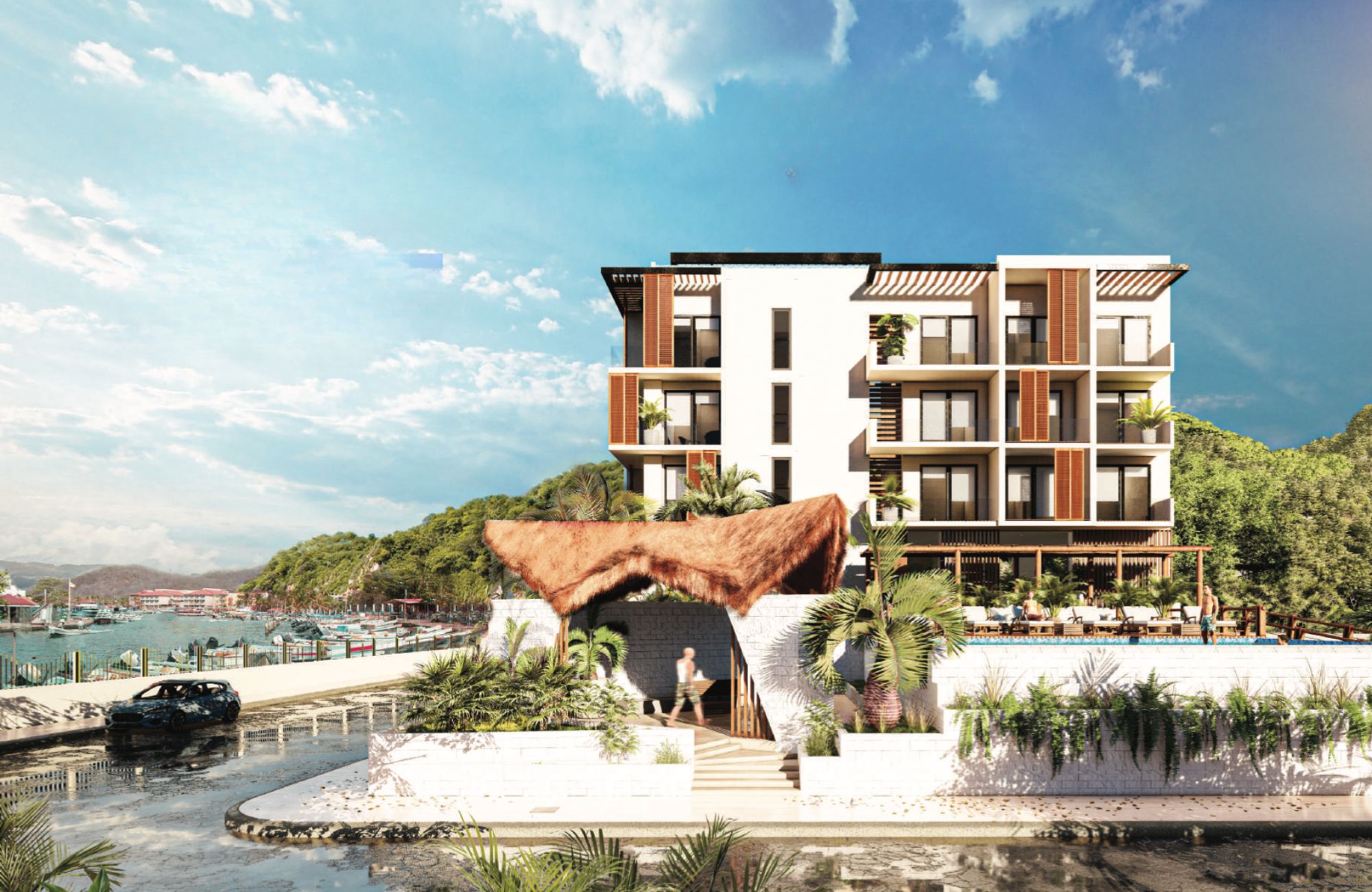 Apartment with breakfast bar, 2 pools in common area, for sale, Fifth Avenue, Huatulco.