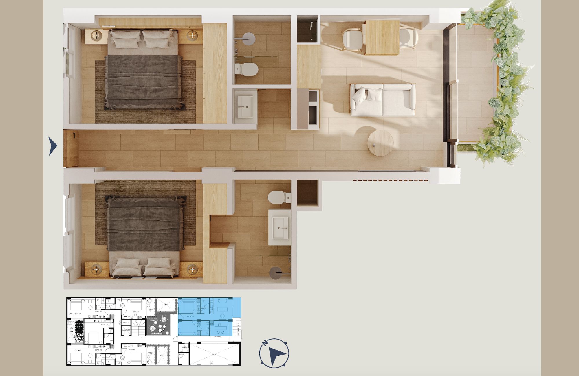 Departamento doble altura, con club de playa, campo de golf, + de 20 amenidades, en venta, Corasol, Playa del Carmen, pre-construccion.