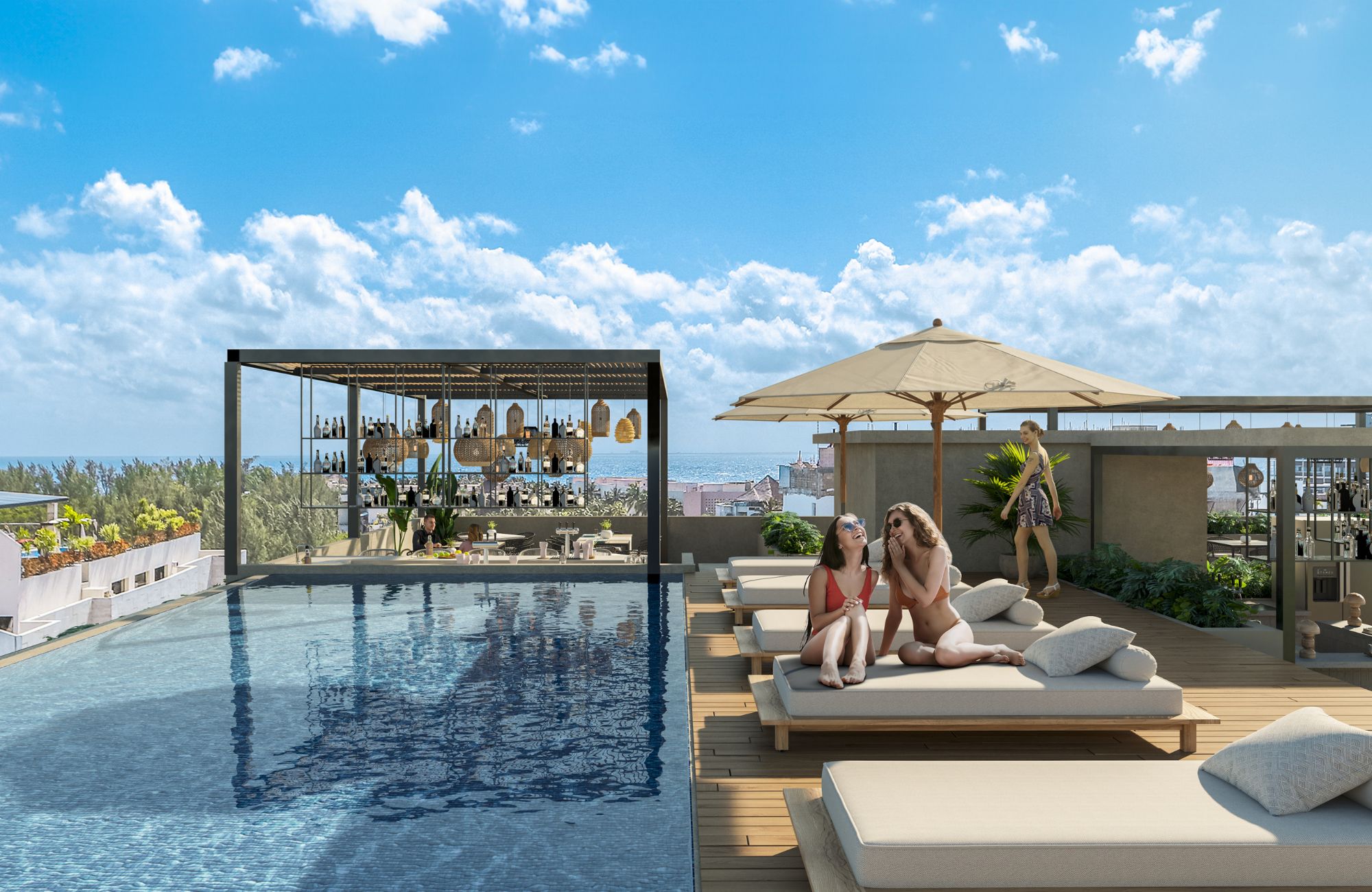 Apartment with pool, hammocks, outdoor cinema for sale Playa del Carmen