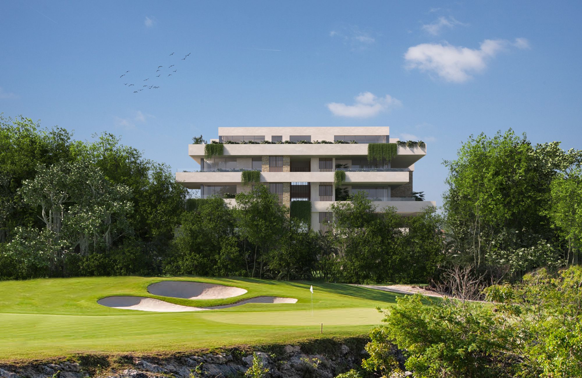 Oceanfront condominium with terrace and balcony, pre-sale Playa del Carmen.