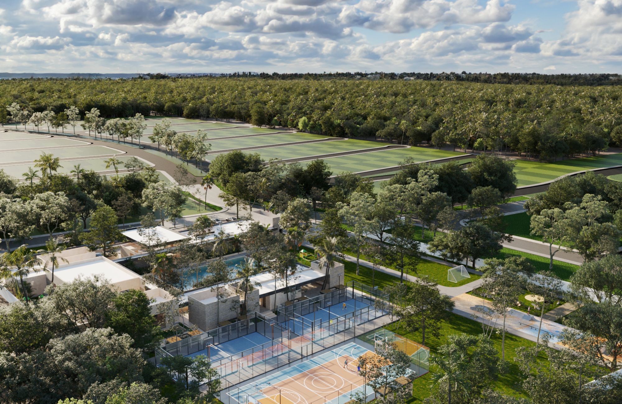 Single-family home lot for sale in Los Almendros Residential, Playa del Carmen.