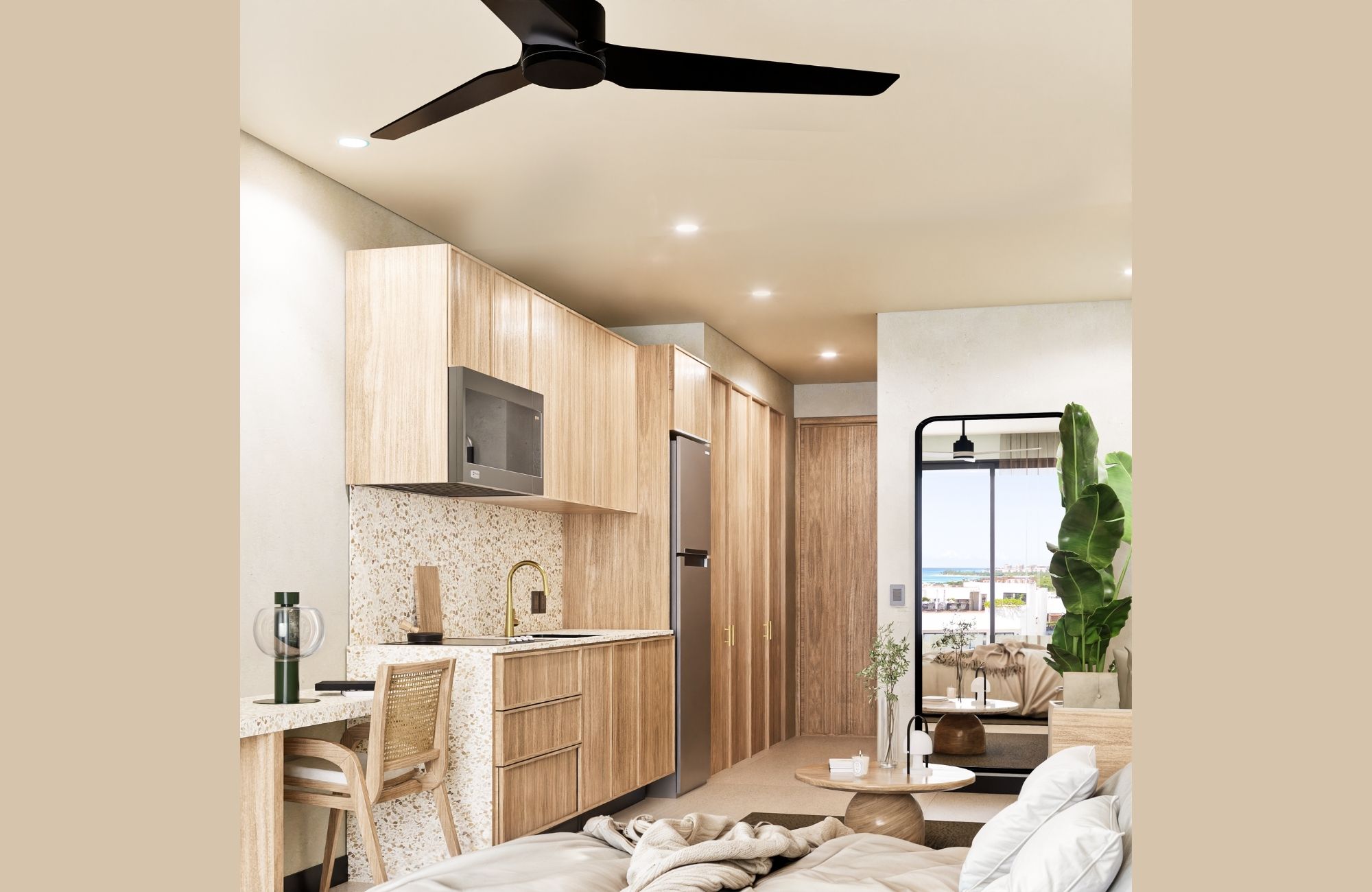 Ground floor condo with small garden, terrace with pool, jacuzzi, gym, coworking, concierge, pre-construction, for sale, Playa del Carmen.