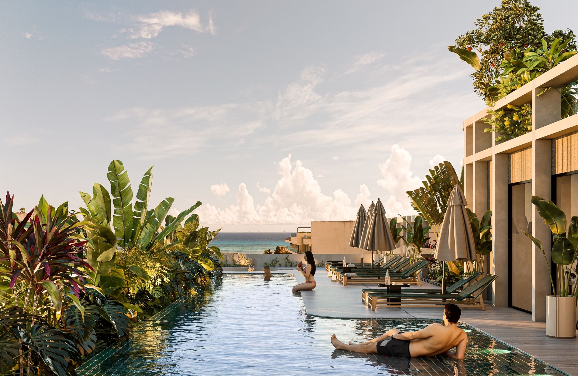 Condo with beach club, ground floor, furnished, gym, business center, concierge and more for sale in Playa del Carmen.