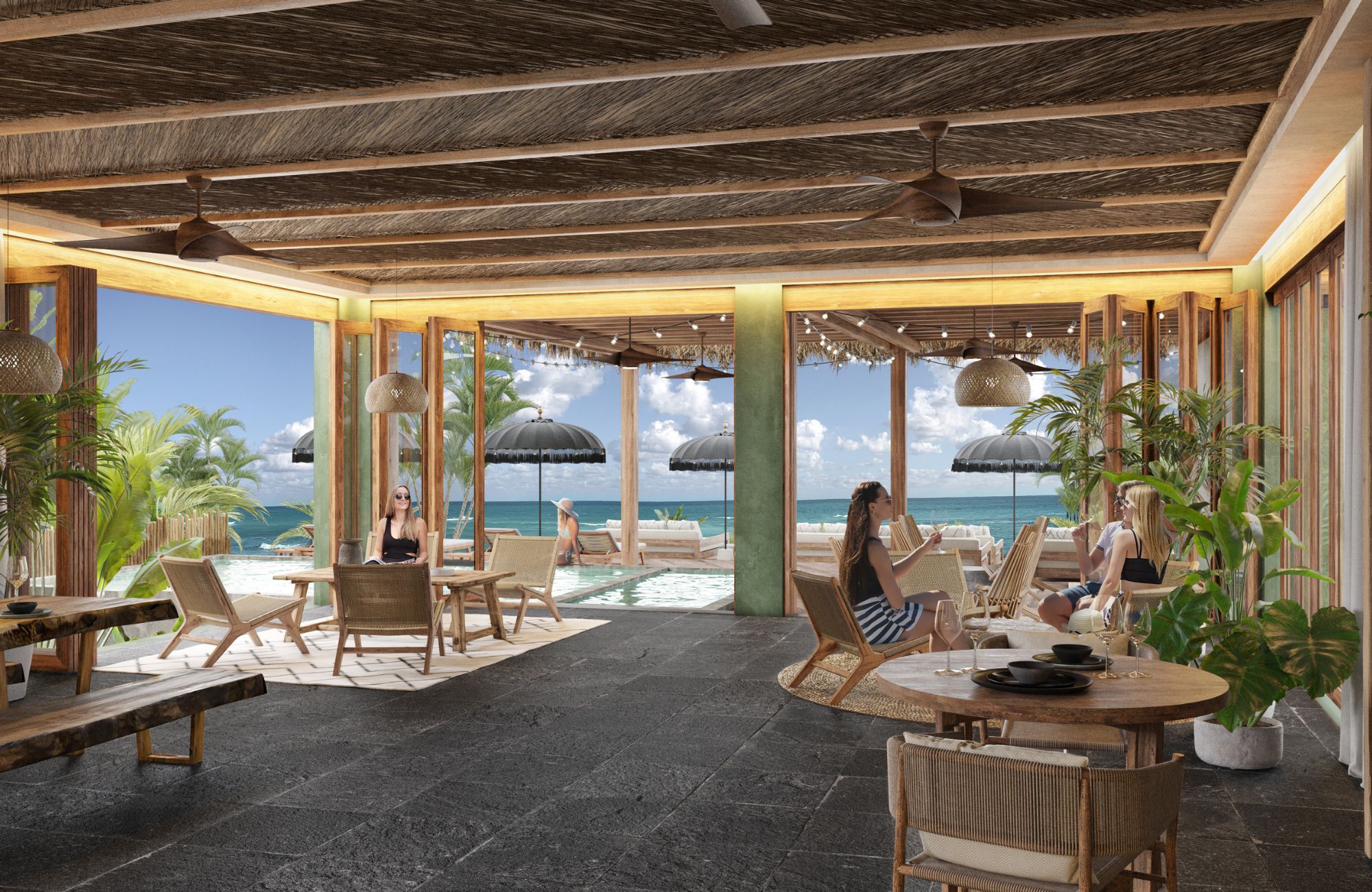 Apartment with ocean views from the common pool, barbecue area, access to the beach, under construction, for sale Tankah Tulum.???????