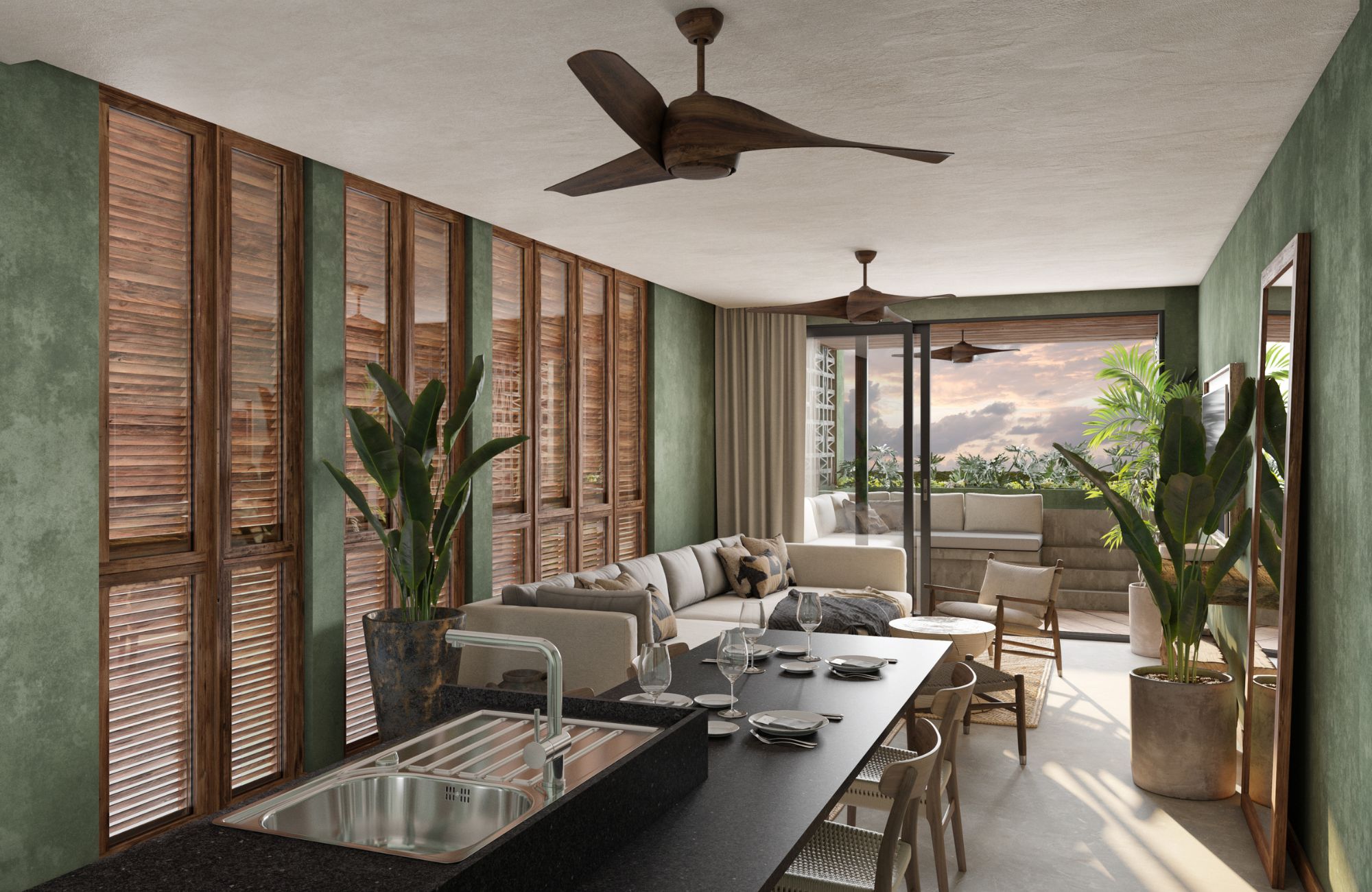 Apartment with ocean views from the common pool, barbecue area, access to the beach, under construction, for sale Tankah Tulum.???????