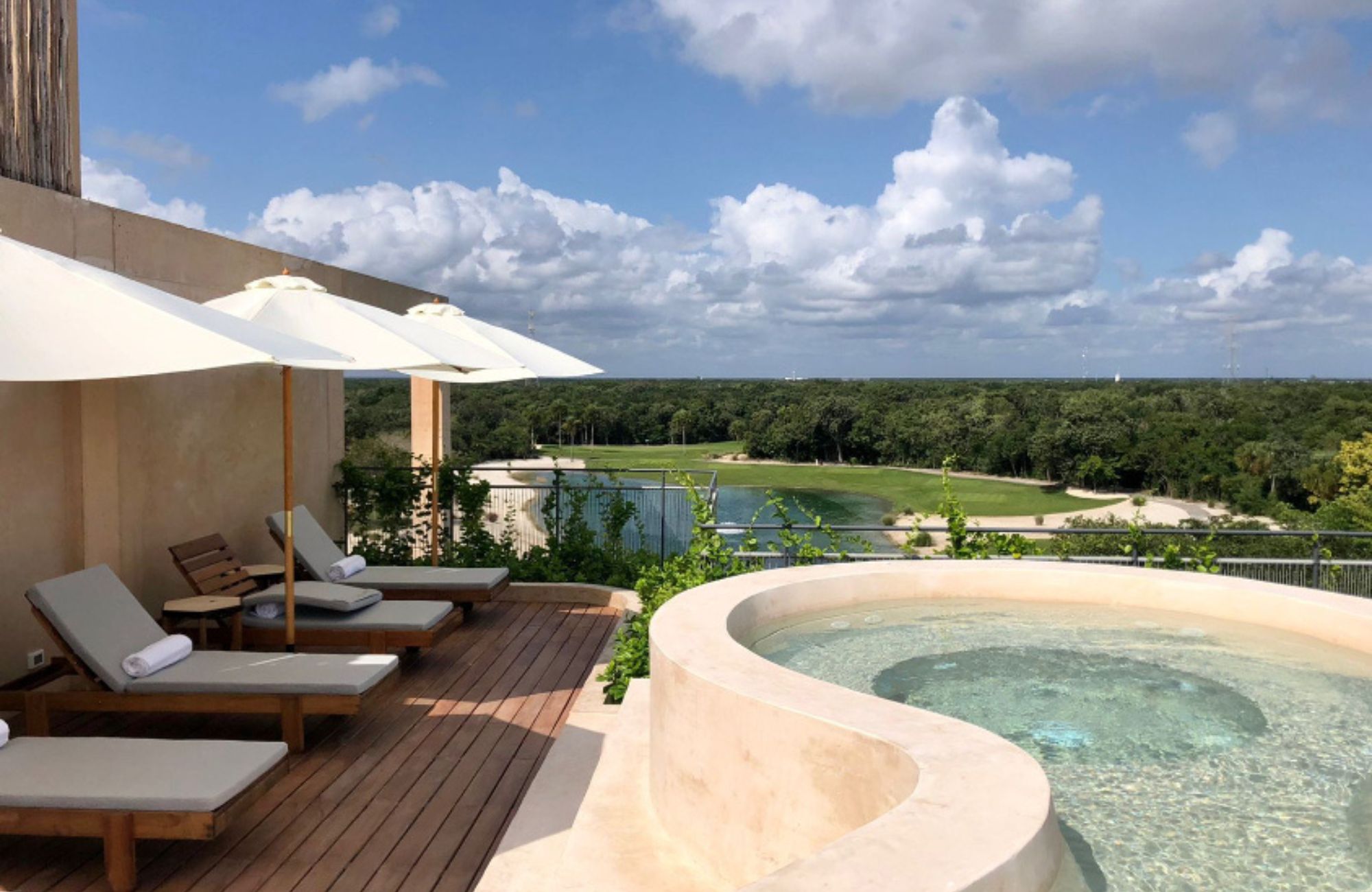 Double height condo, in golf course with beach club, double terrace, TV room, in Corasol, Playa del Carmen, pre-construction.