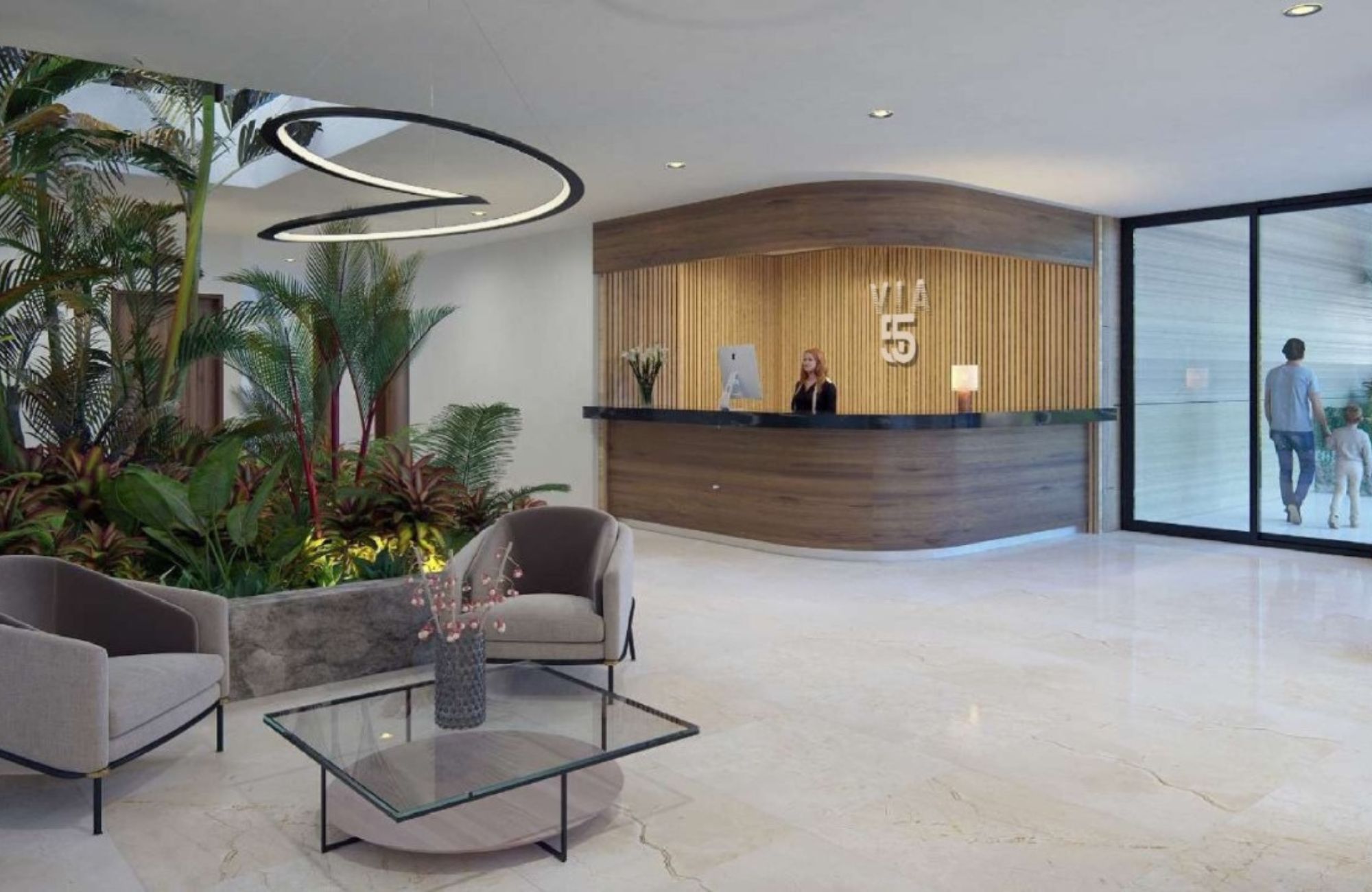 Ground floor condo with small garden, terrace with pool, jacuzzi, gym, coworking, concierge, pre-construction, for sale, Playa del Carmen.