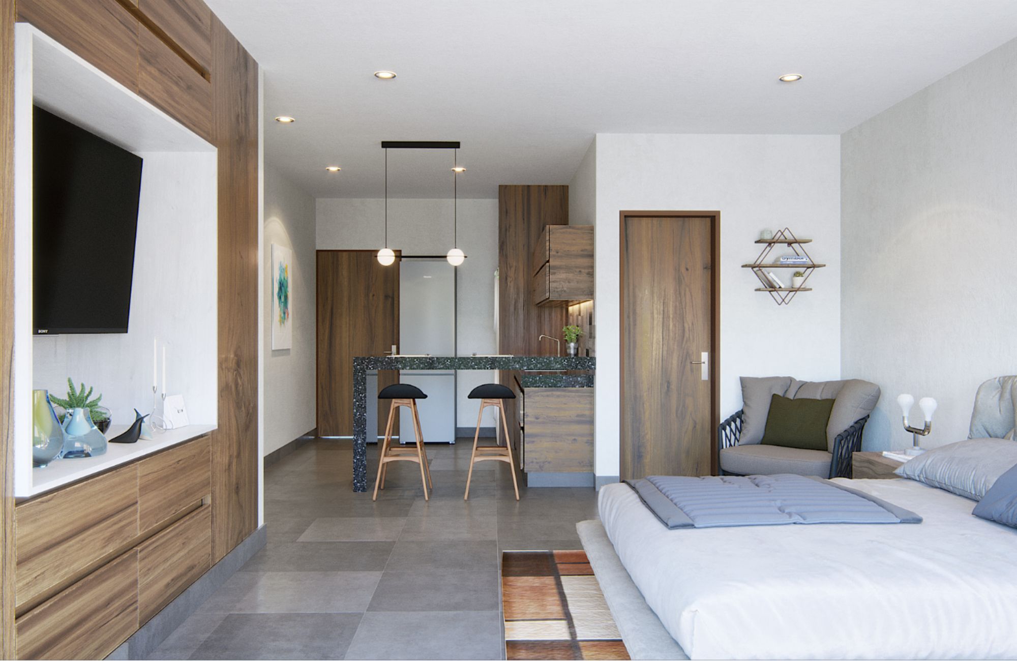 Ground floor condo with small garden, terrace with pool, jacuzzi, gym, coworking, concierge, pre-construction, for sale, Playa del Carmen.