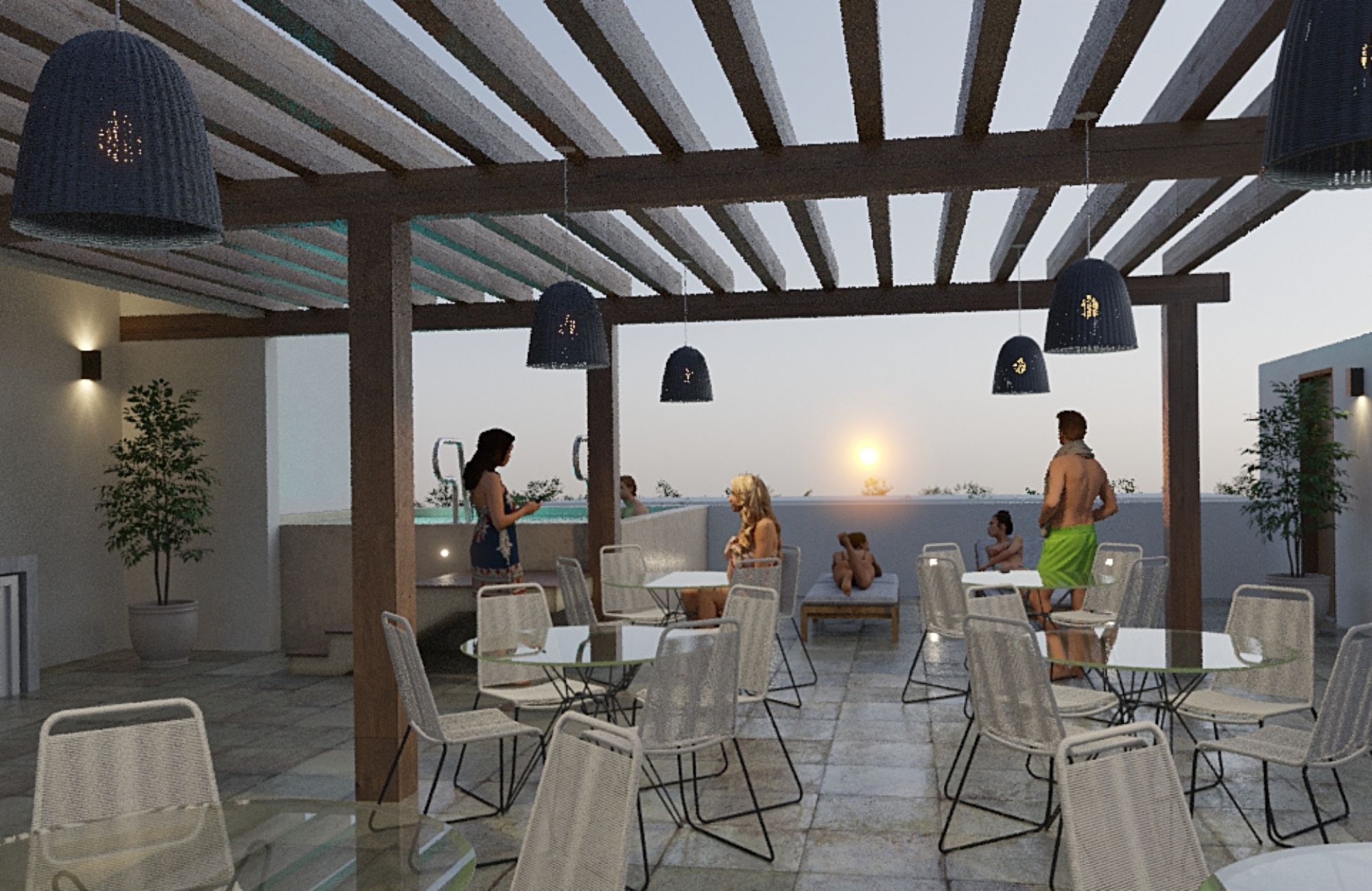 Studio with private terrace, pool, gym and hammock area, Downtown, for sale, Playa del Carmen.