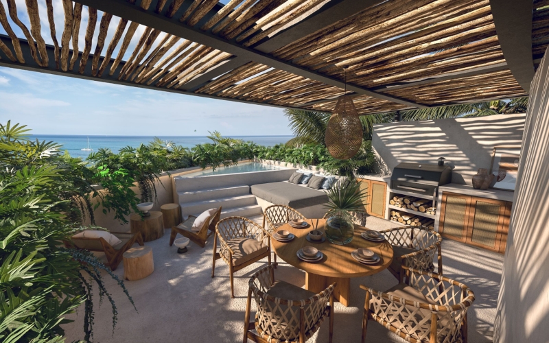 Departamento con alberca privada frente al mar, en venta, Tankah, Tulum