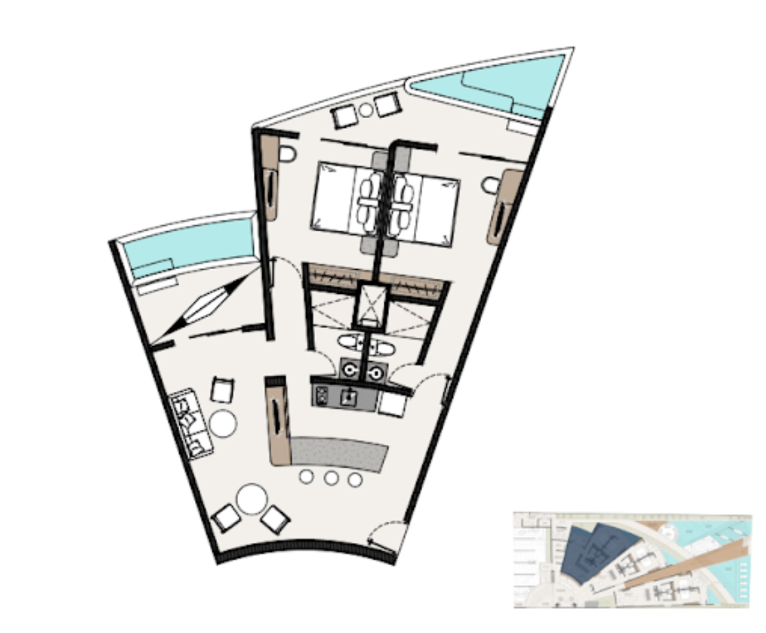 Luxurious and spacious apartment with amenities and a poolside bar in Aldea Zam&aacute;.