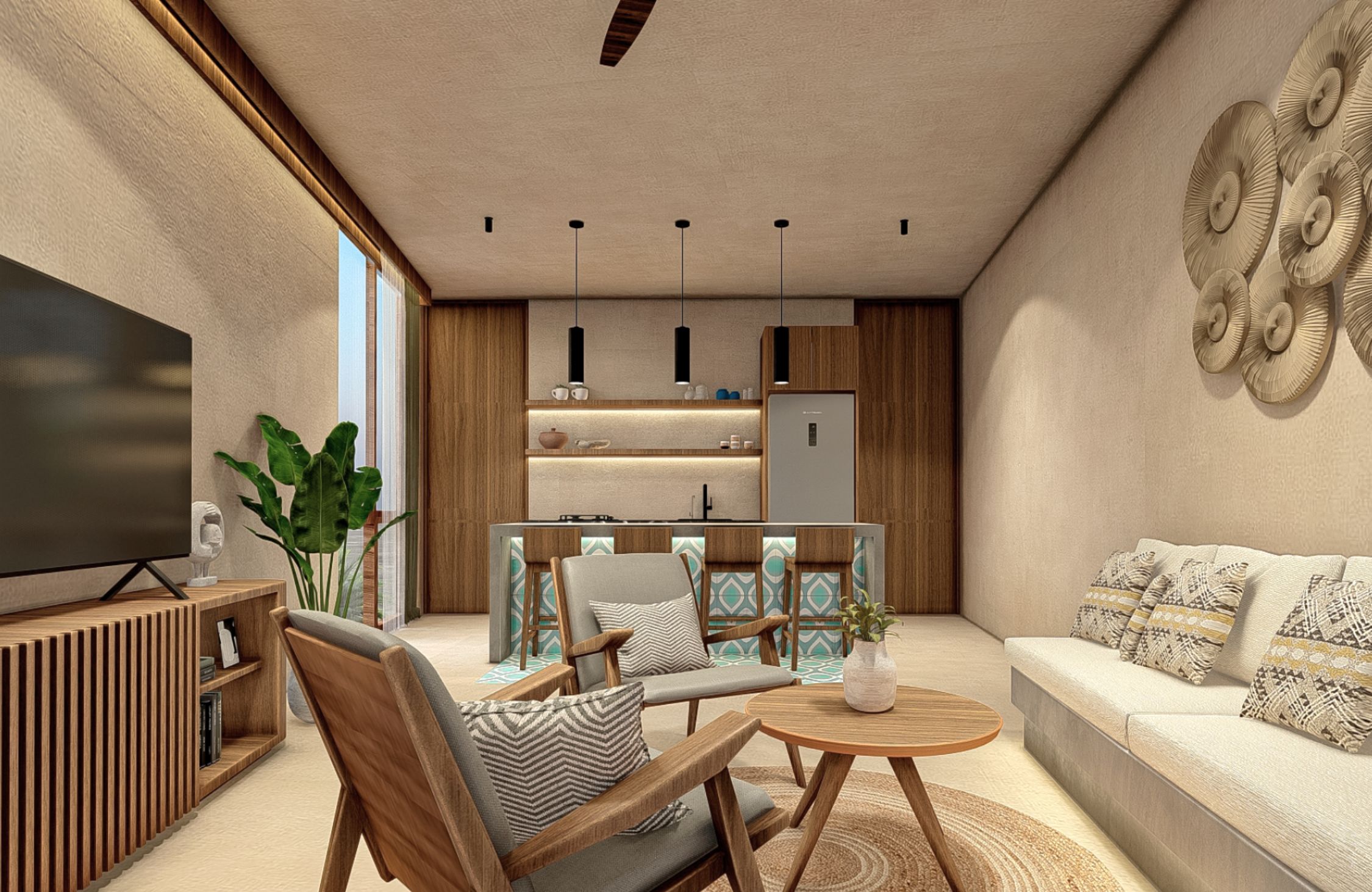 Luxurious and spacious apartment with amenities and a poolside bar in Aldea Zam&aacute;.