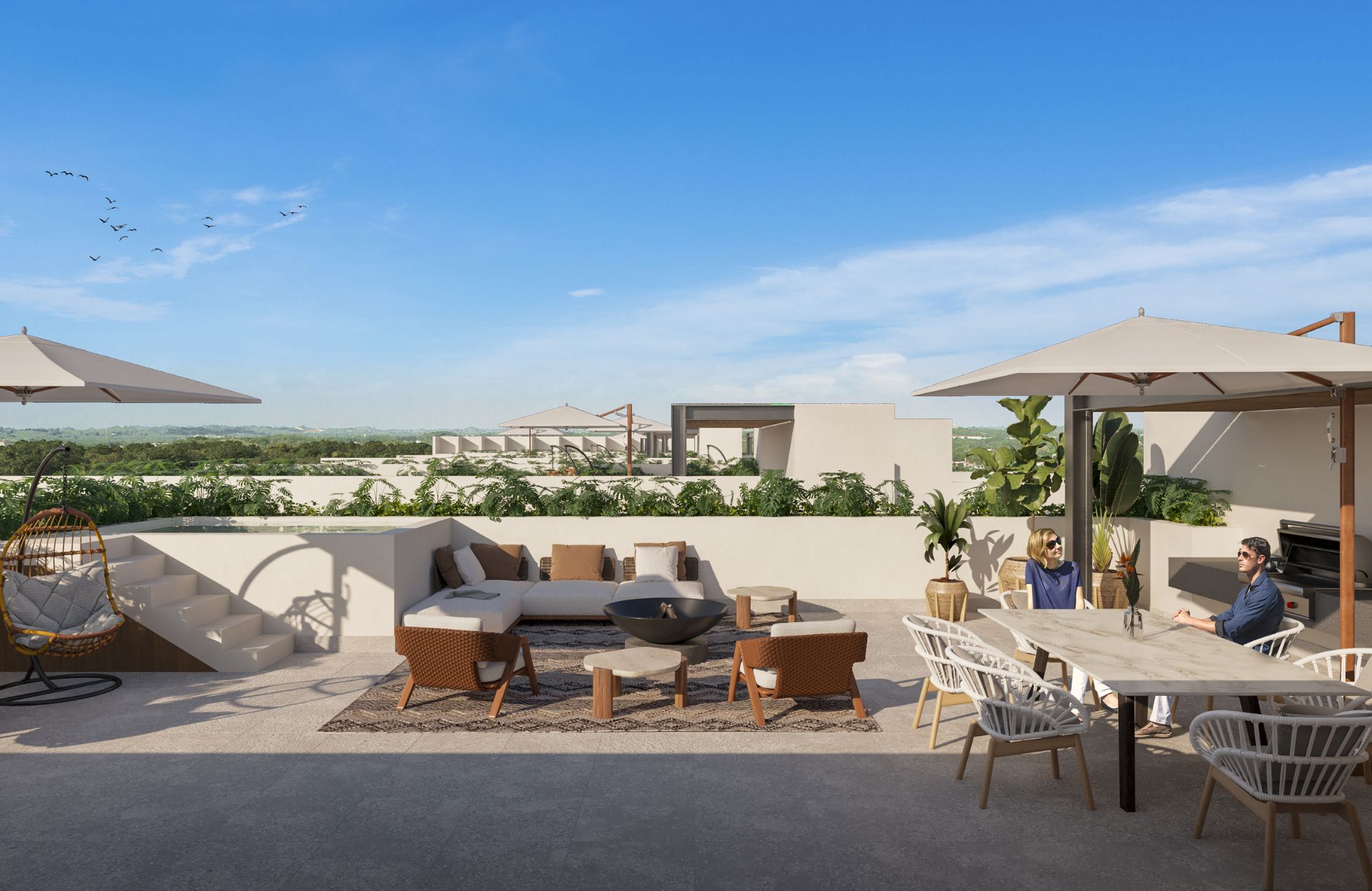 Condominium 350 meters from the sea, ocean view pool, art gallery, unique design, roof garden with jacuzzi, for sale in Playa del Carmen.