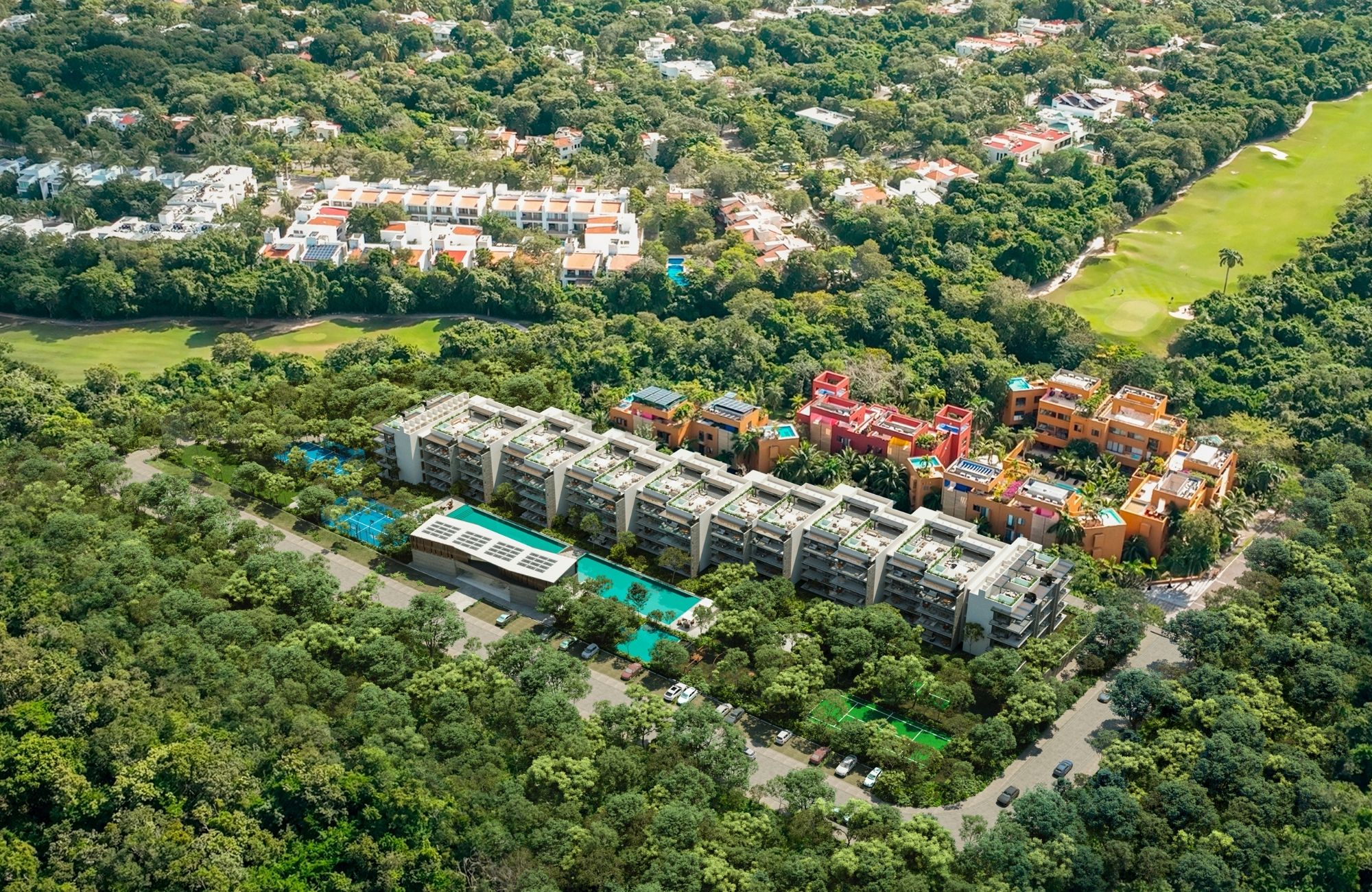 Condominium 350 meters from the sea, ocean view pool, art gallery, unique design, roof garden with jacuzzi, for sale in Playa del Carmen.