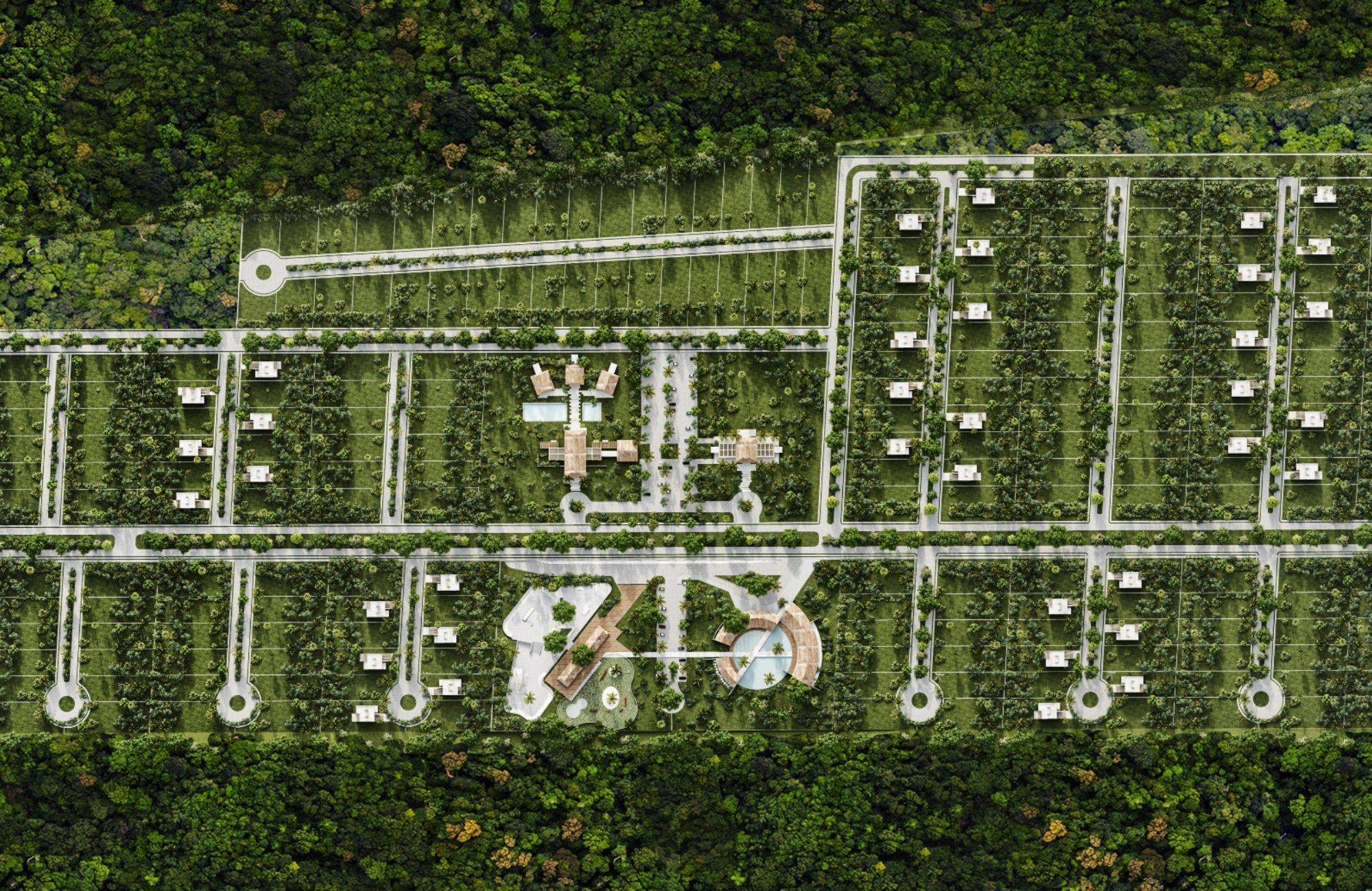 Lot in a private residential community with a clubhouse, sports courts, swimming pool, and dog areas for sale in Playa del Carmen.