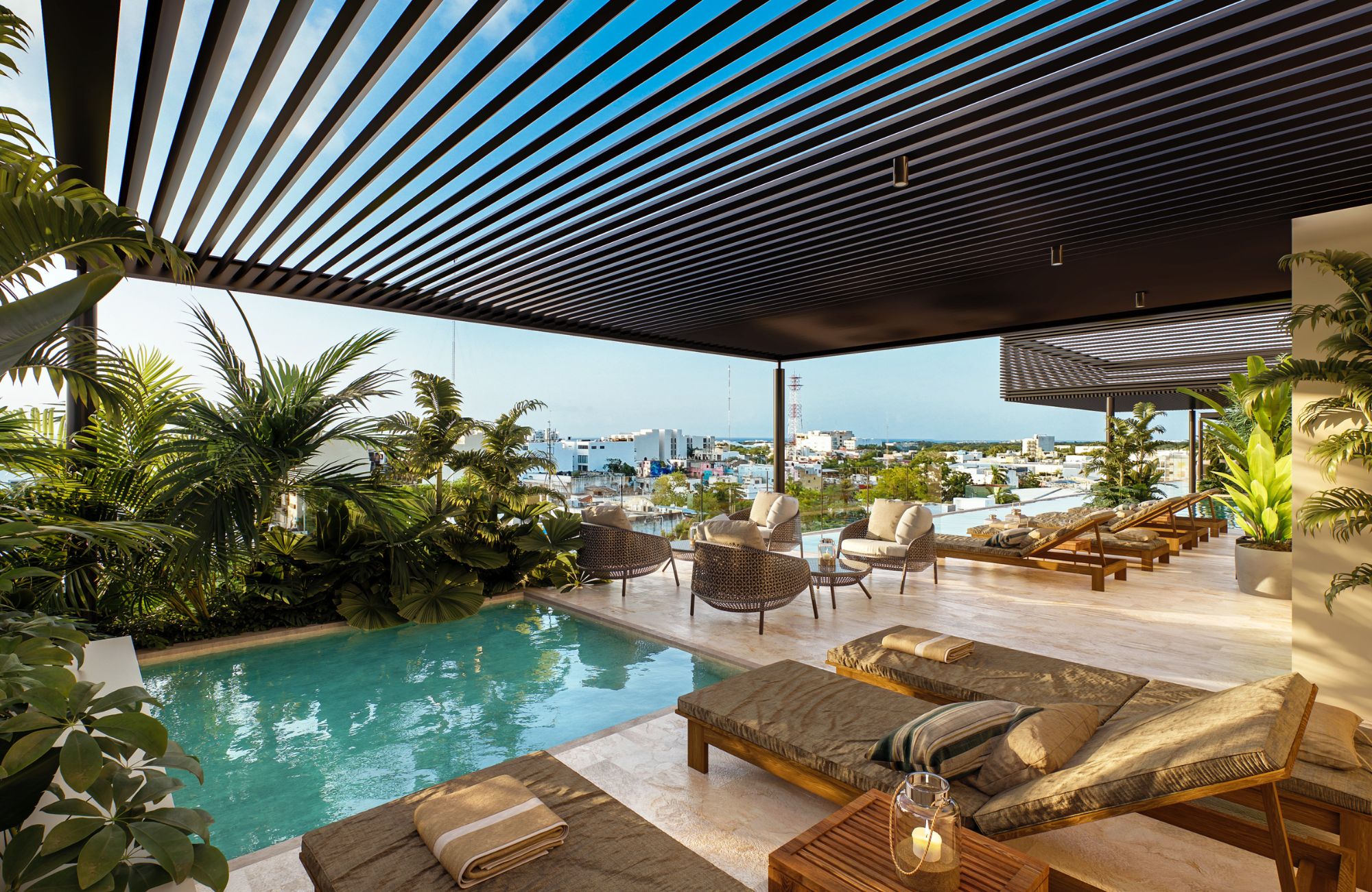 Apartment with terrace, rooftop with pool, jacuzzi, gym, coworking, concierge, pre-construction, for sale, Playa del Carmen,  downtown.