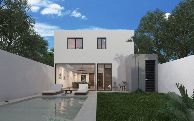 Modern Two-Story House with Private Garden for Sale in Temoz&oacute;n Norte, M&eacute;rida