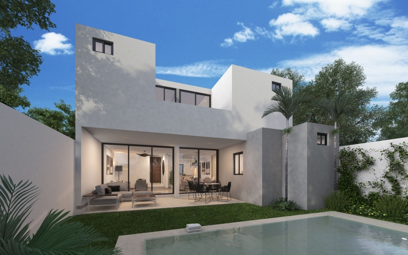 Two-Story House with Private Pool for Sale in Temoz&oacute;n Norte, M&eacute;rida