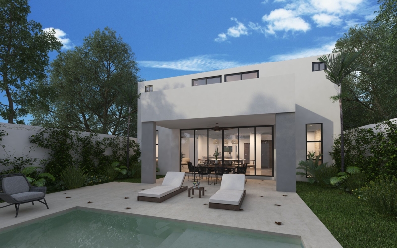 Two-Story House with Garden and Pool for Sale in Temoz&oacute;n Norte, M&eacute;rida