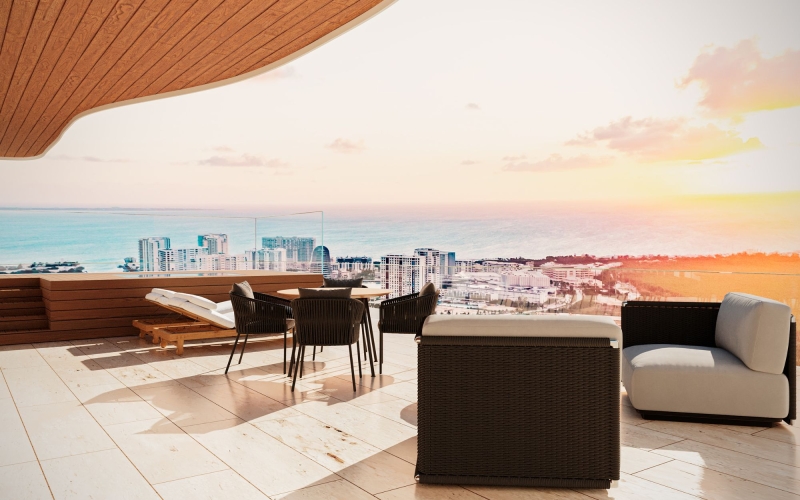 Departamento con terraza y vista a la marina, Puerto Canc&uacute;n, Canc&uacute;n