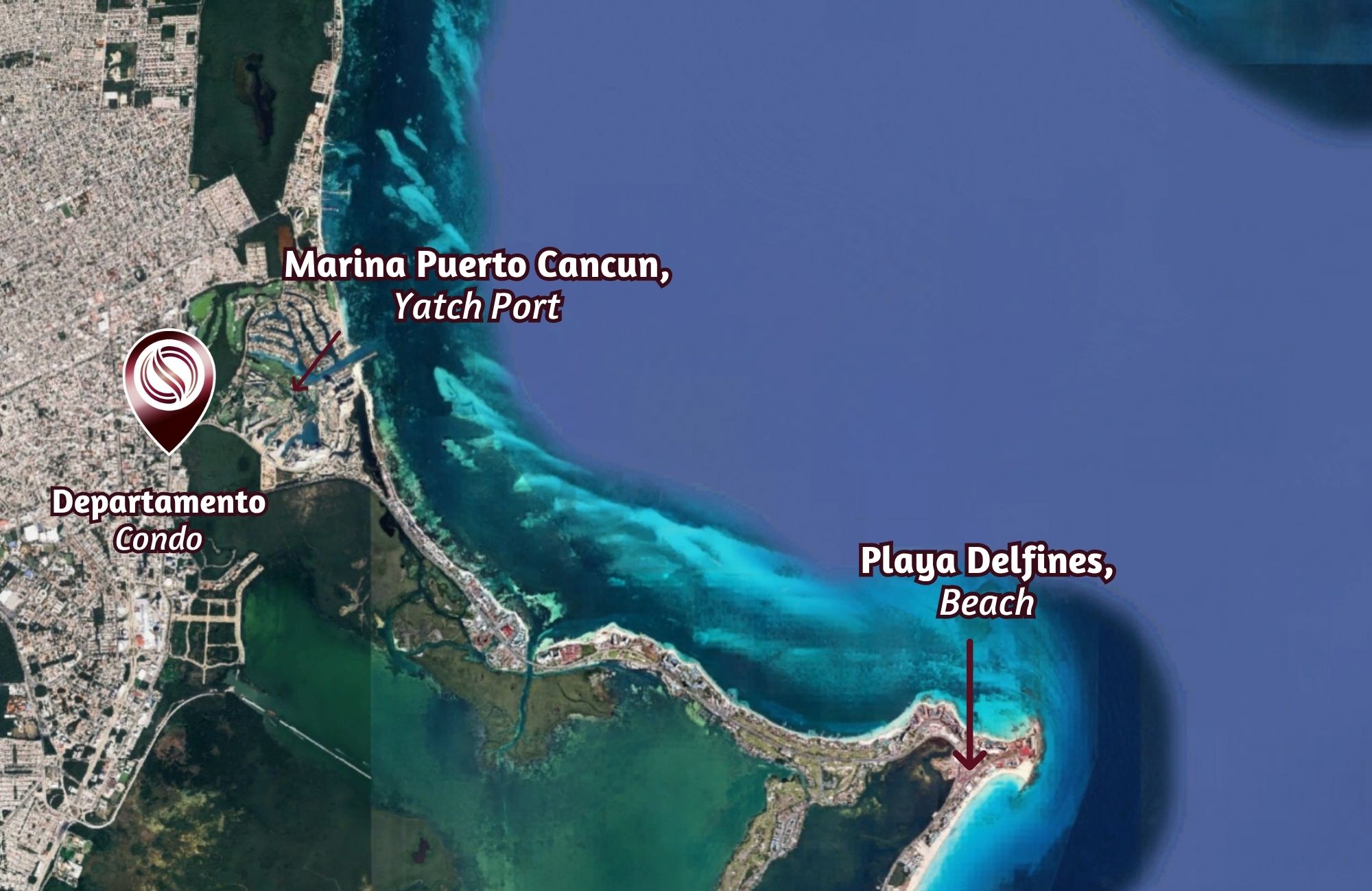 Apartment with pool overlooking the lagoon, jacuzzi, cinema for sale Cancun.