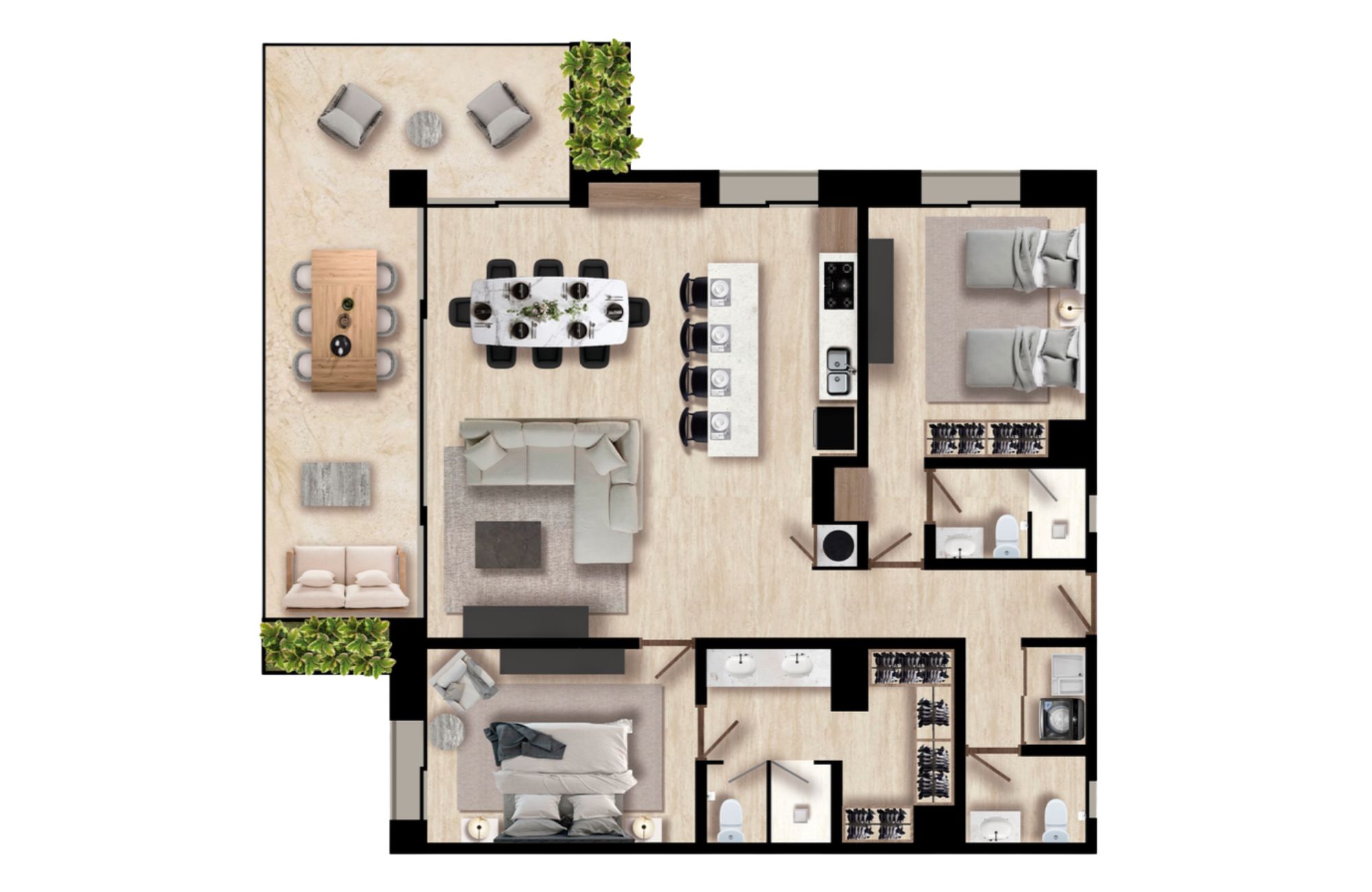 Ground floor condo, 214 m2, marble floor, in gated community, pool, pet area, gym, BBQ area, located in Cumbres Cancun, for sale.