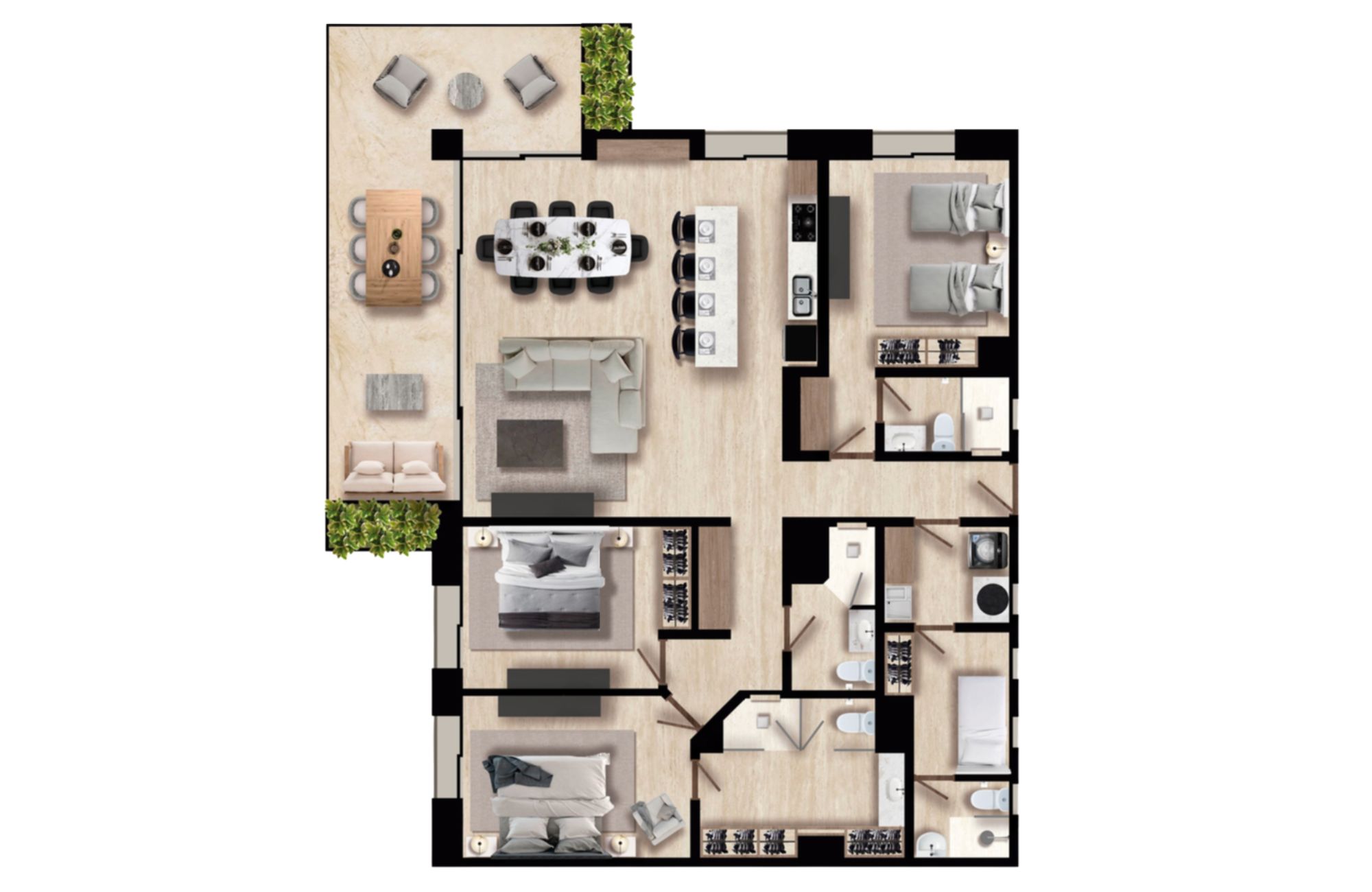 Apartment with terrace, rooftop, and pool for sale, Puerto Cancun, Cancun.