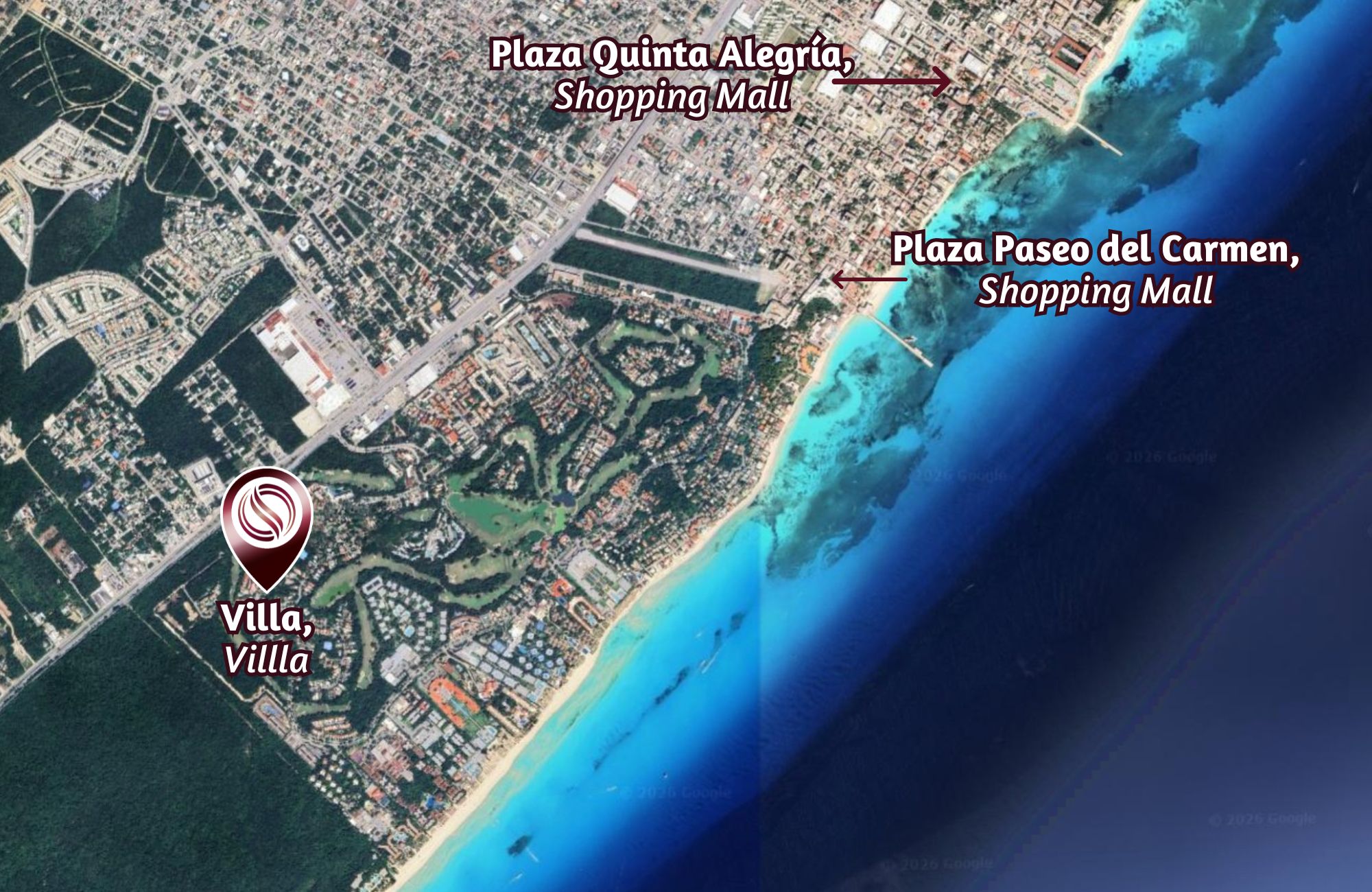 4-bedroom house, private pool, ocean access, 2 independent studios for sale in Playacar Phase 2.