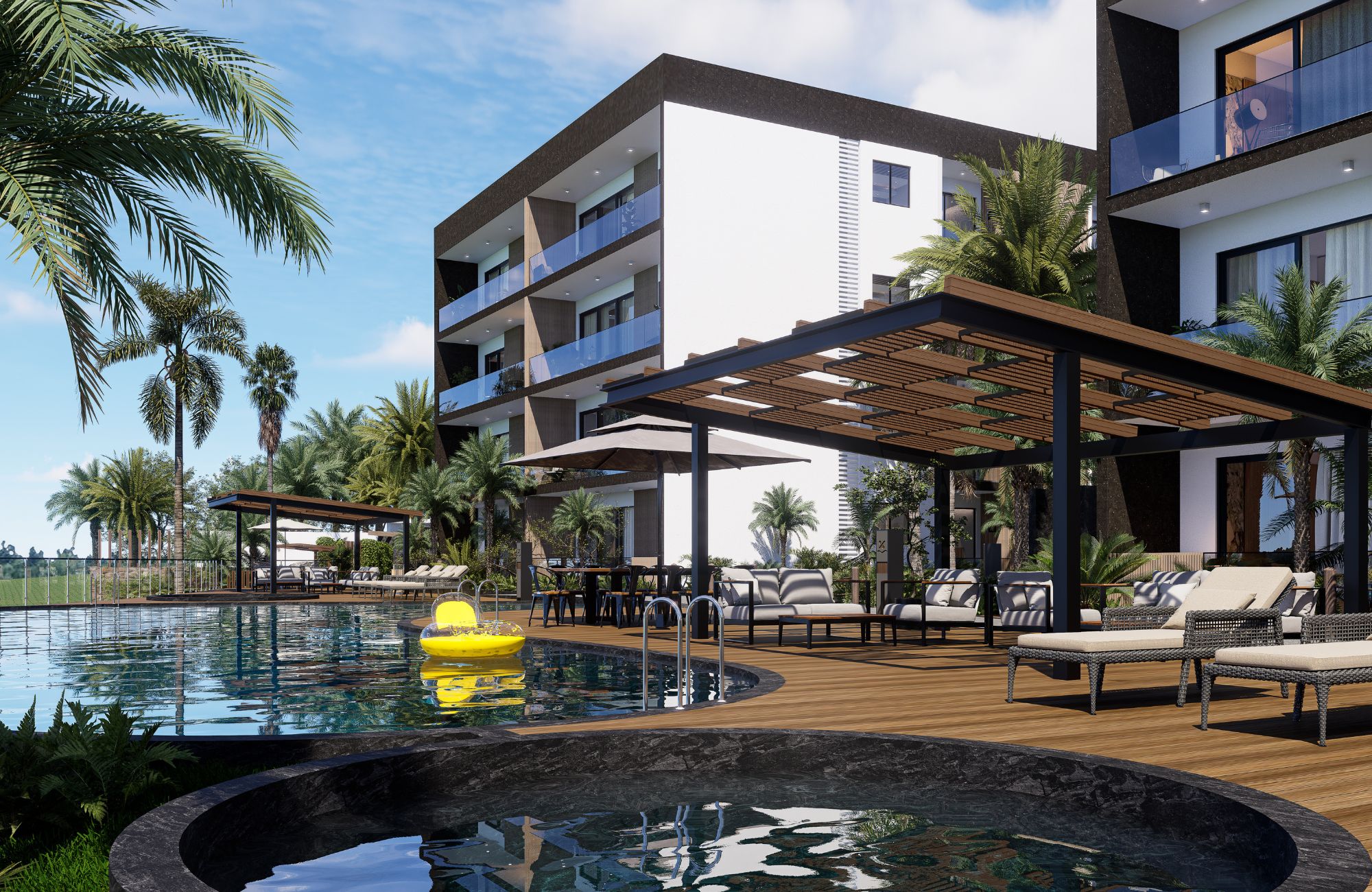 Luxury condo in sustainable building, overlooking the sea, golf course and the nature reserve. It has balconies, private elevator, terrace