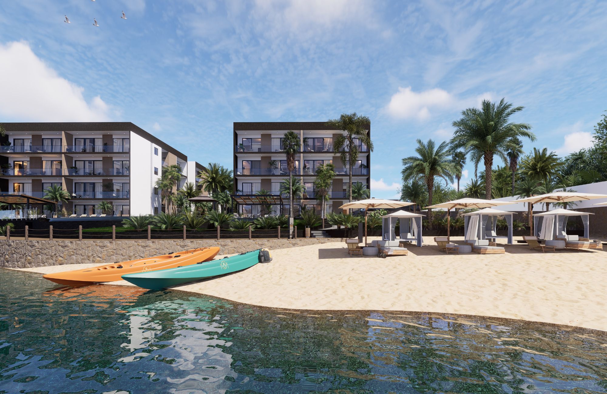 Luxury condo in sustainable building, overlooking the sea, golf course and the nature reserve. It has balconies, private elevator, terrace