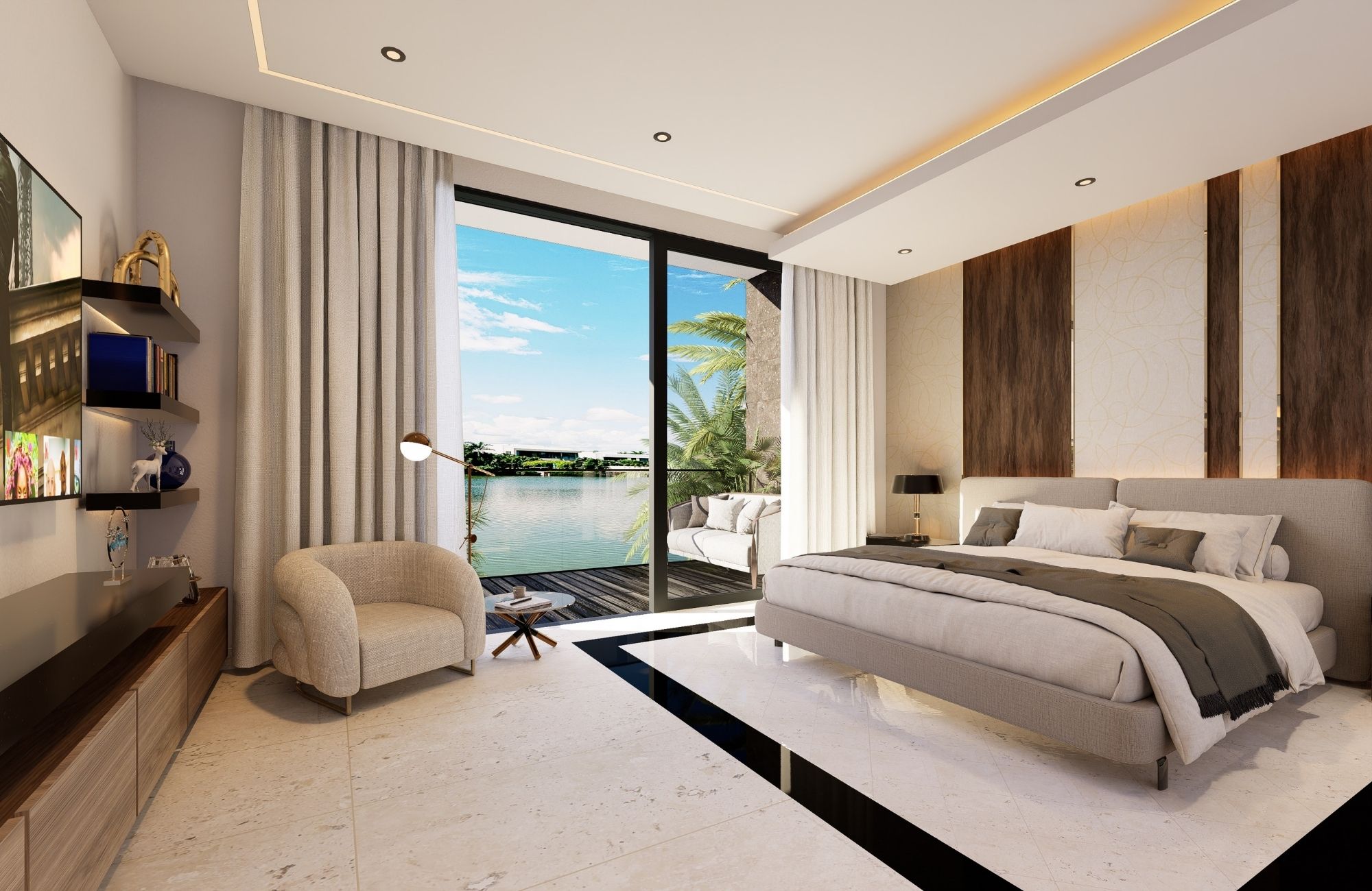 Luxury condo in sustainable building, overlooking the sea, golf course and the nature reserve. It has balconies, private elevator, terrace