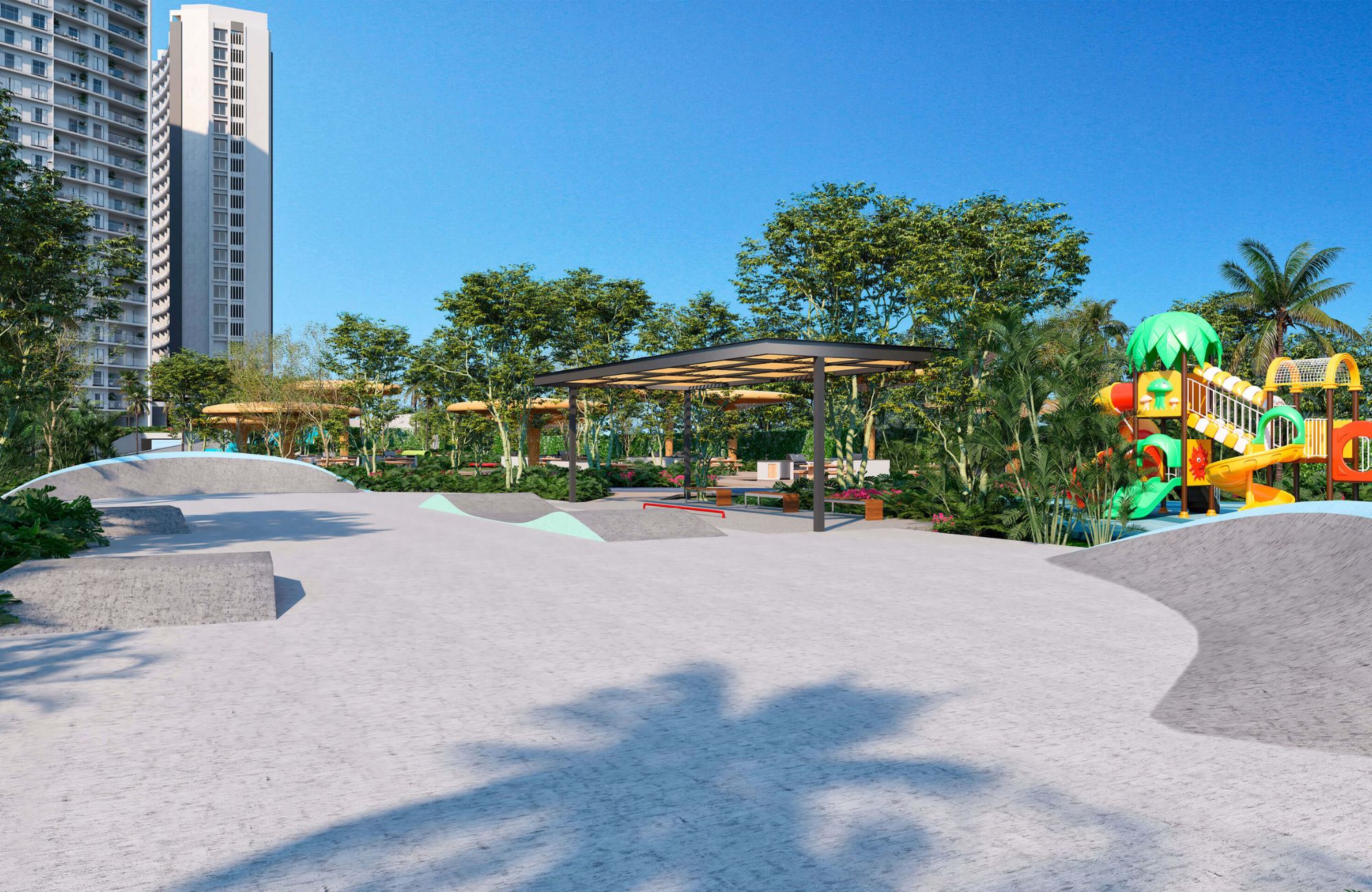 Apartment in gated community with amenities: 7,500 m2 of parks, sports courts, outdoor gym, bike path and more in La Arbolada, Cancun