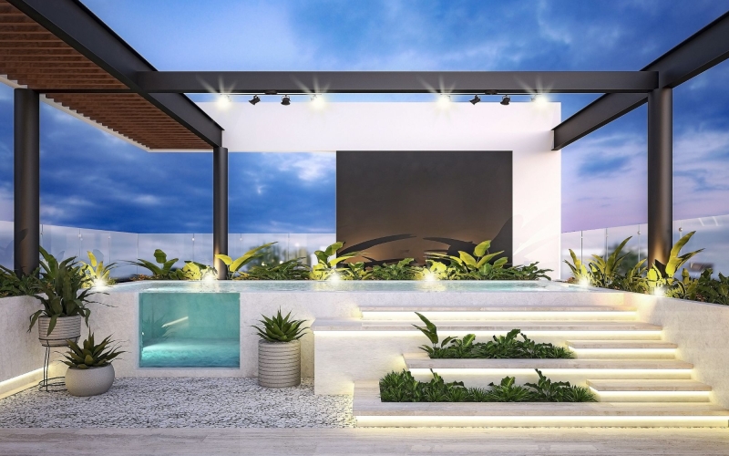 Condo with rooftop, pool, grill area for sale, Santa Rita Cholul